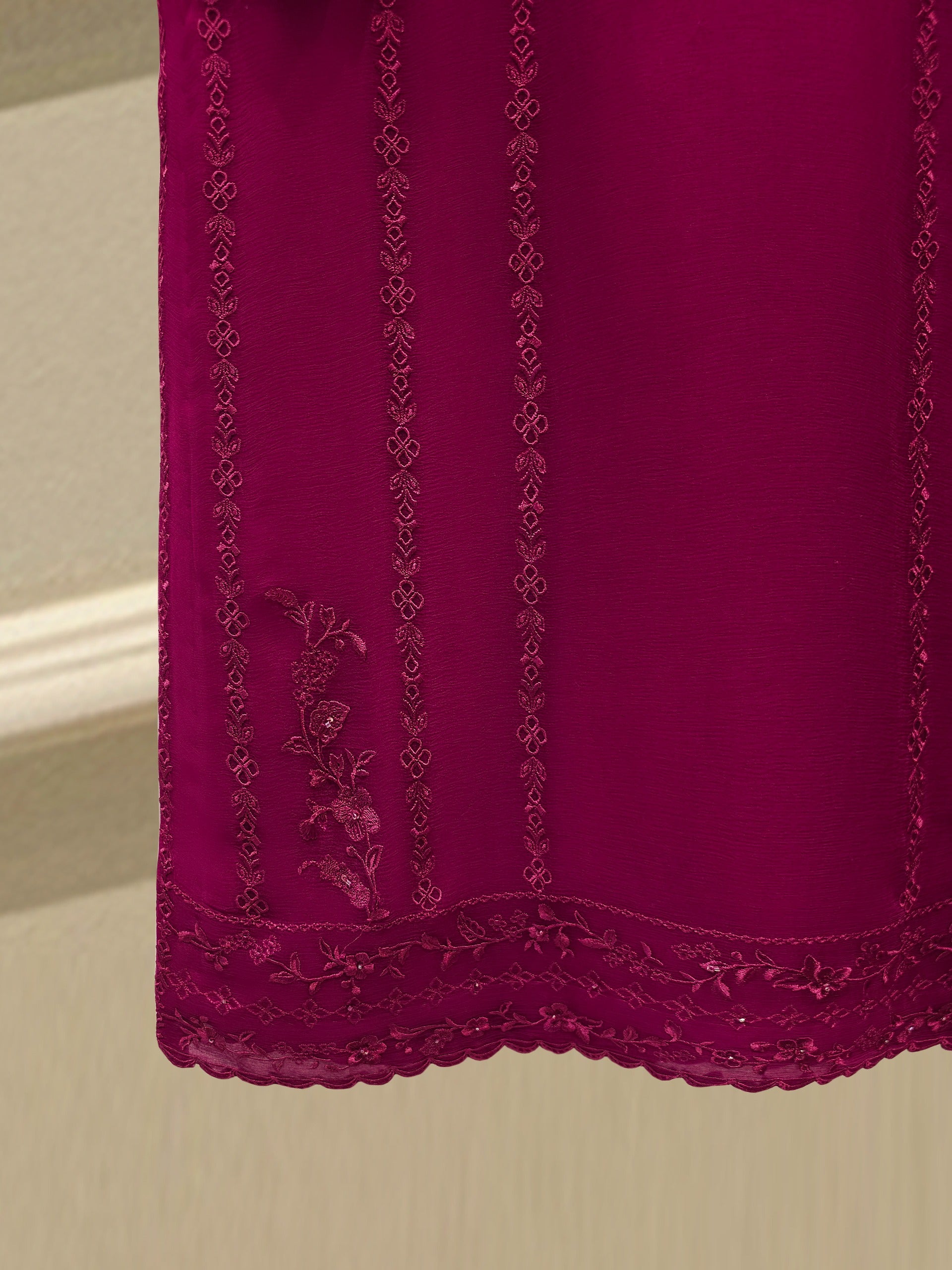 3 Piece - Pure Chiffon Embroidered Suit S112567 - Image 6