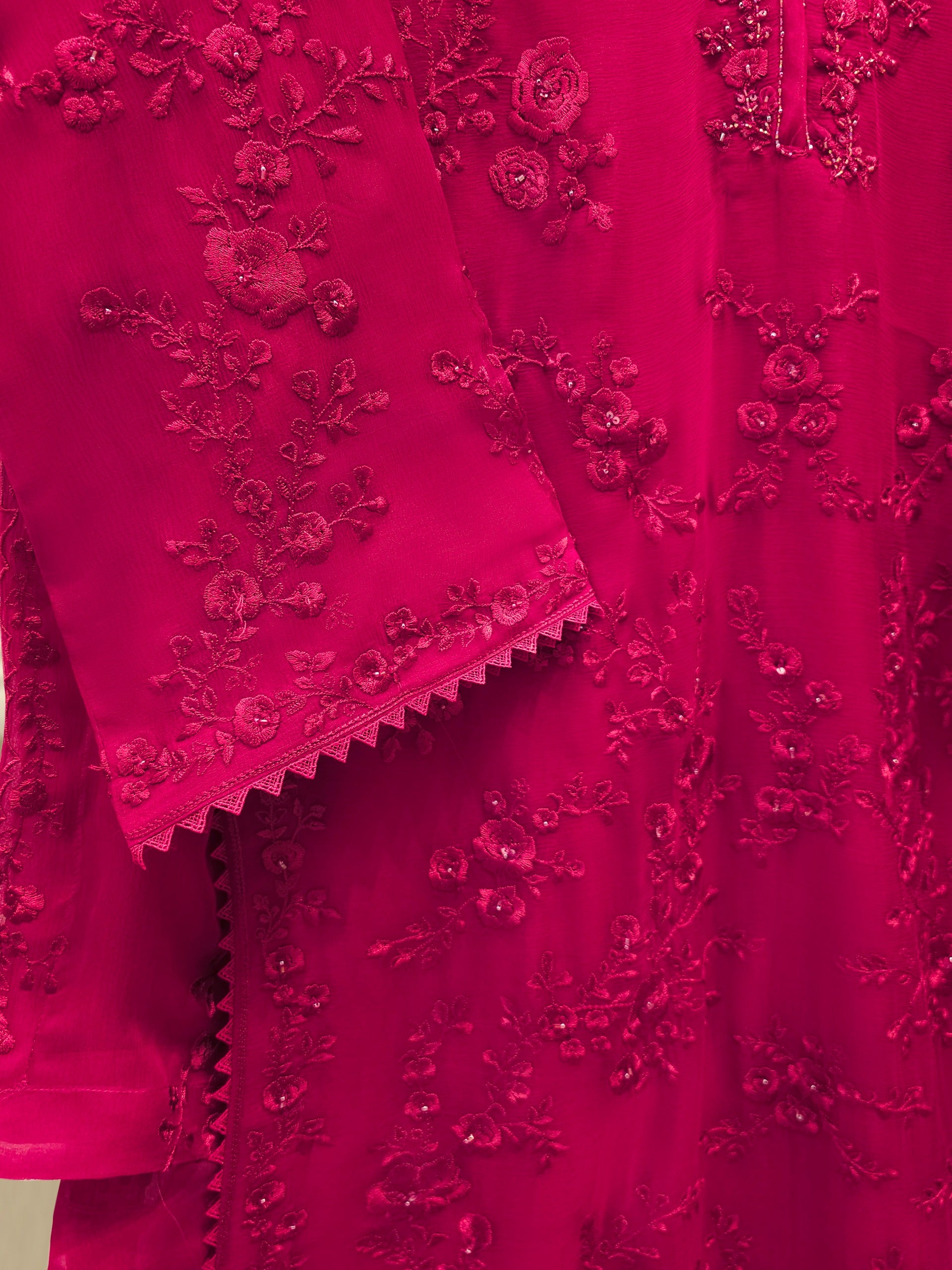 3 Piece - Pure Chiffon Embroidered Suit S112682 - Image 3