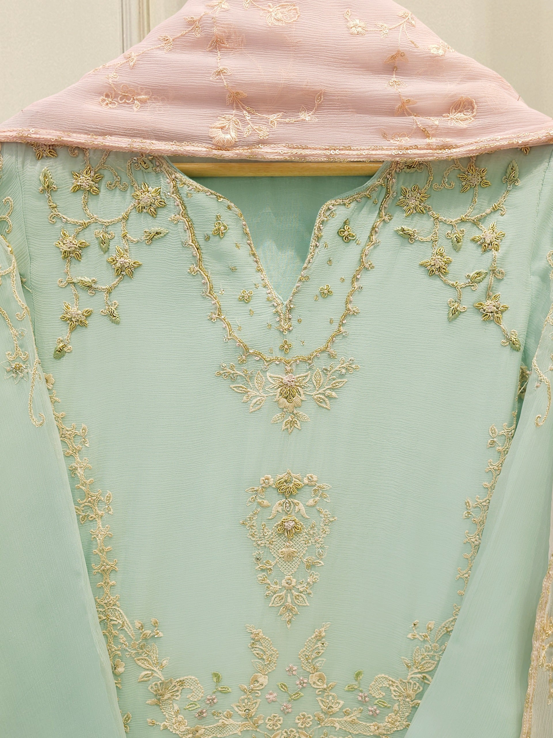 3 Piece - Pure  Chiffon Embroidered Suit S112689 - Image 2