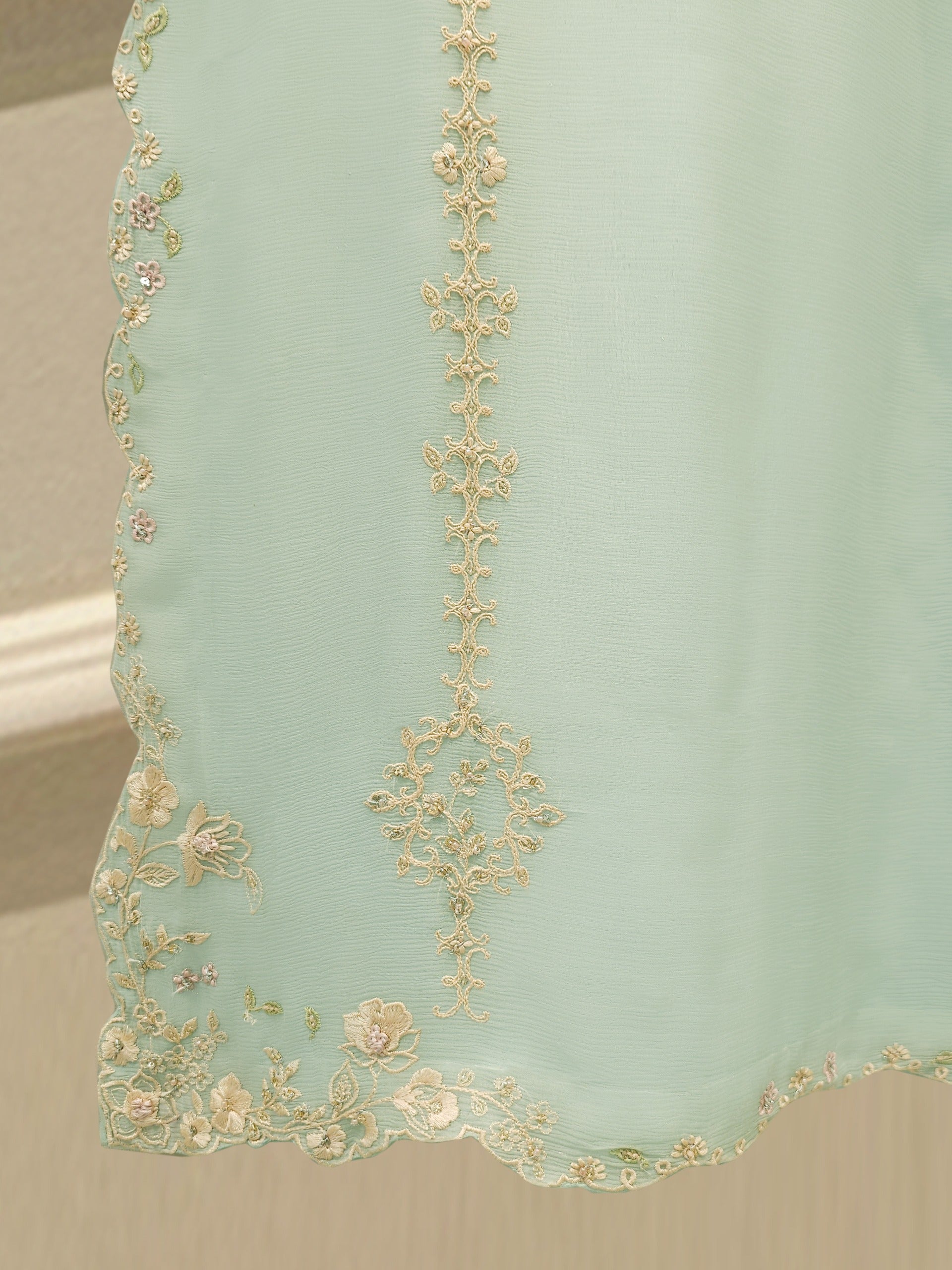 3 Piece - Pure  Chiffon Embroidered Suit S112689 - Image 4