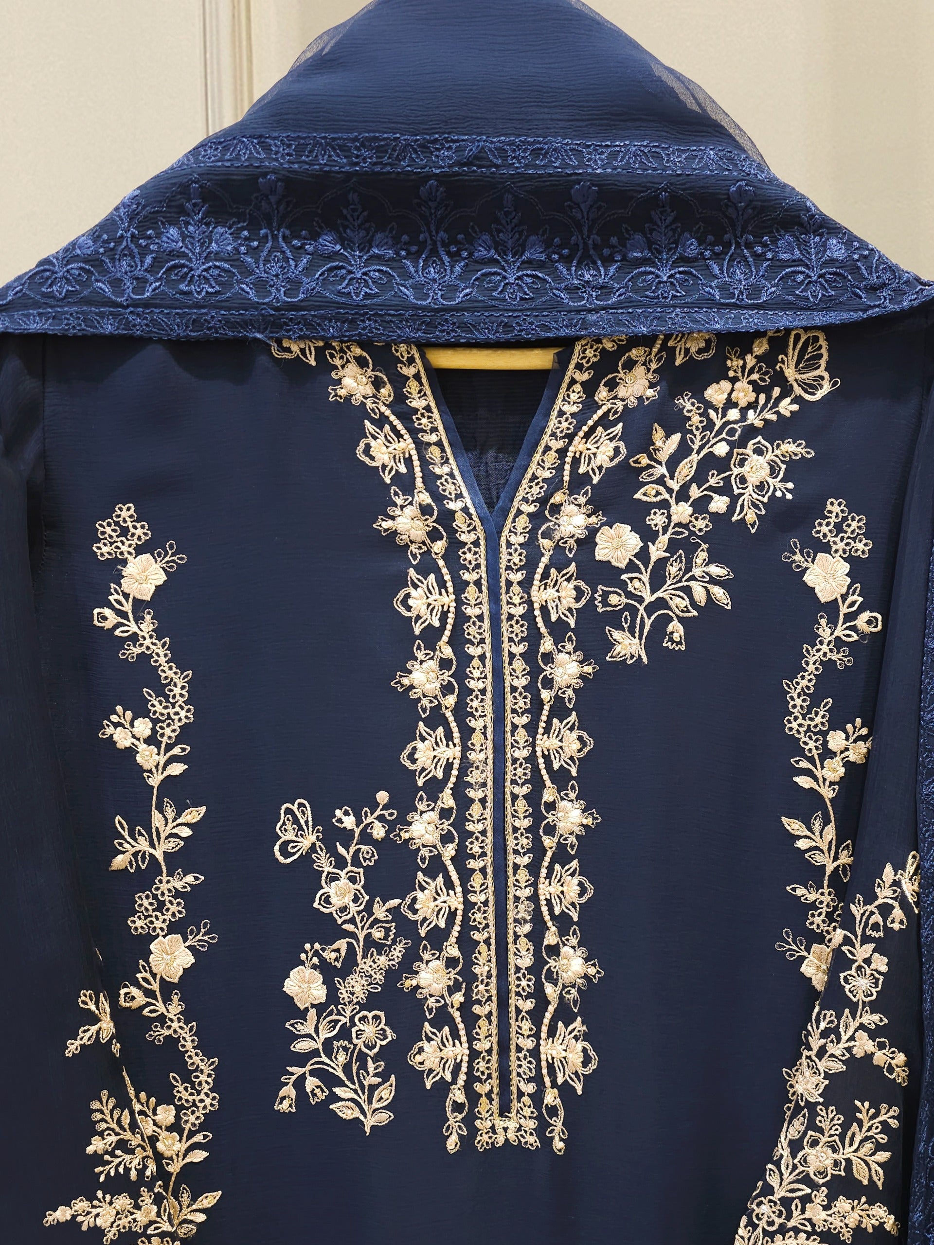 3 Piece - Pure Chiffon Embroidered Suit S112692 - Image 2