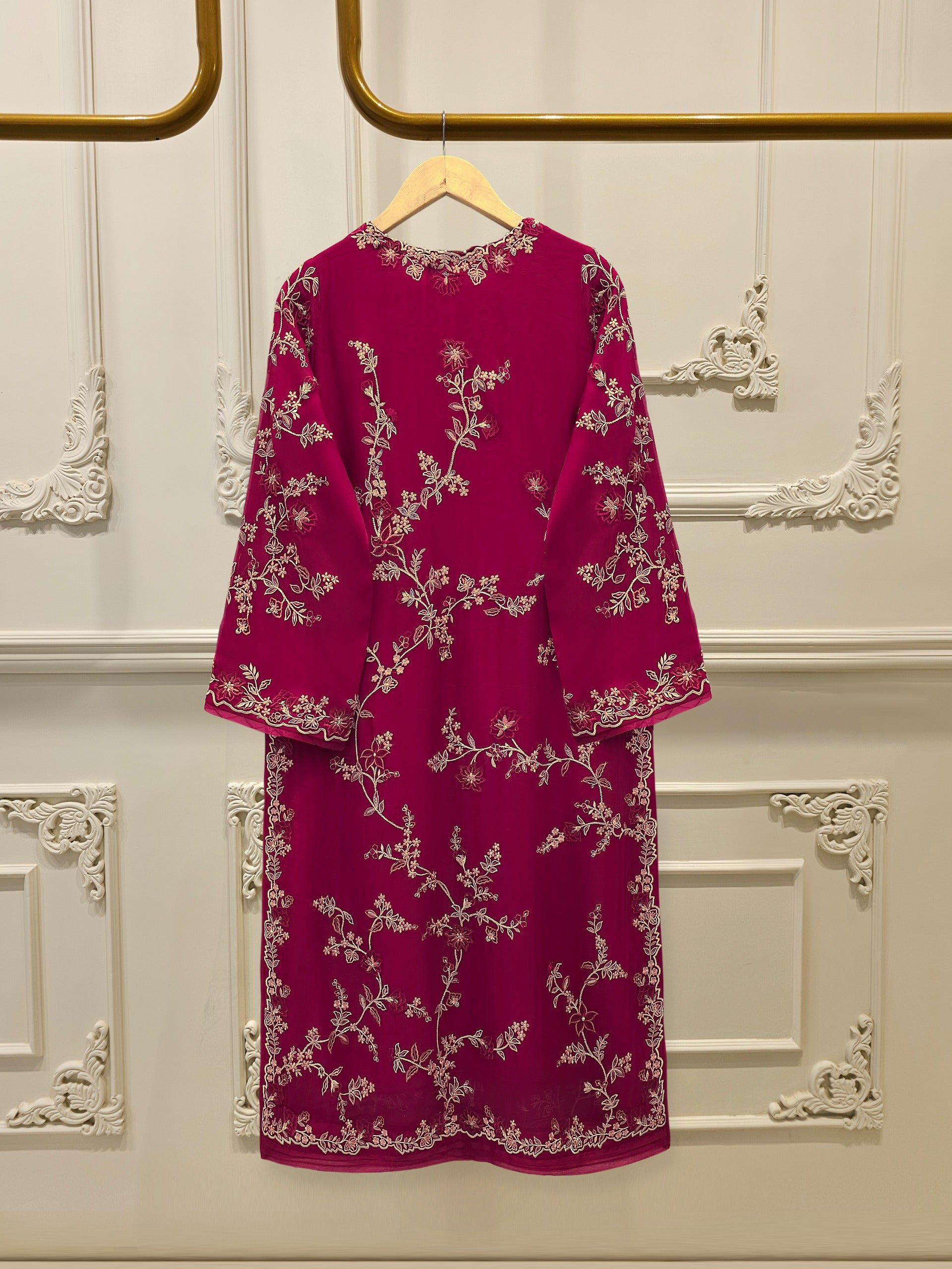 3 Piece - Pure Chiffon Embroidered Suit S112787 - Image 5