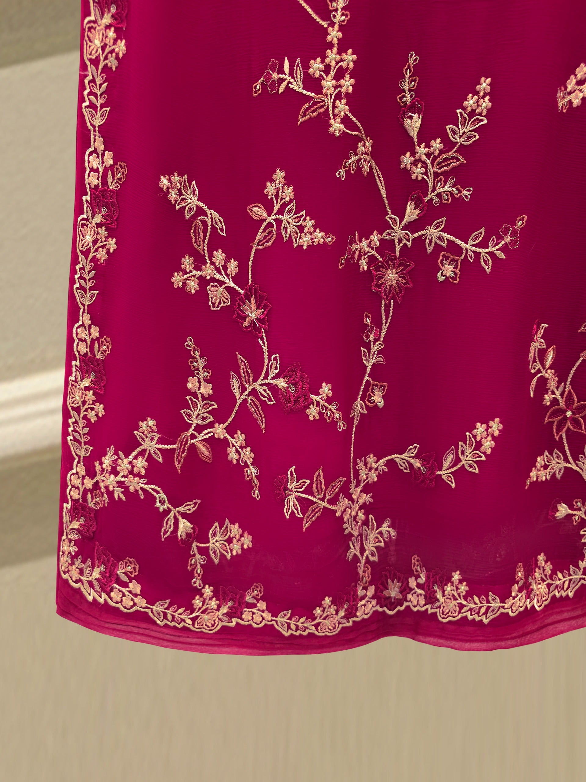 3 Piece - Pure Chiffon Embroidered Suit S112787 - Image 7