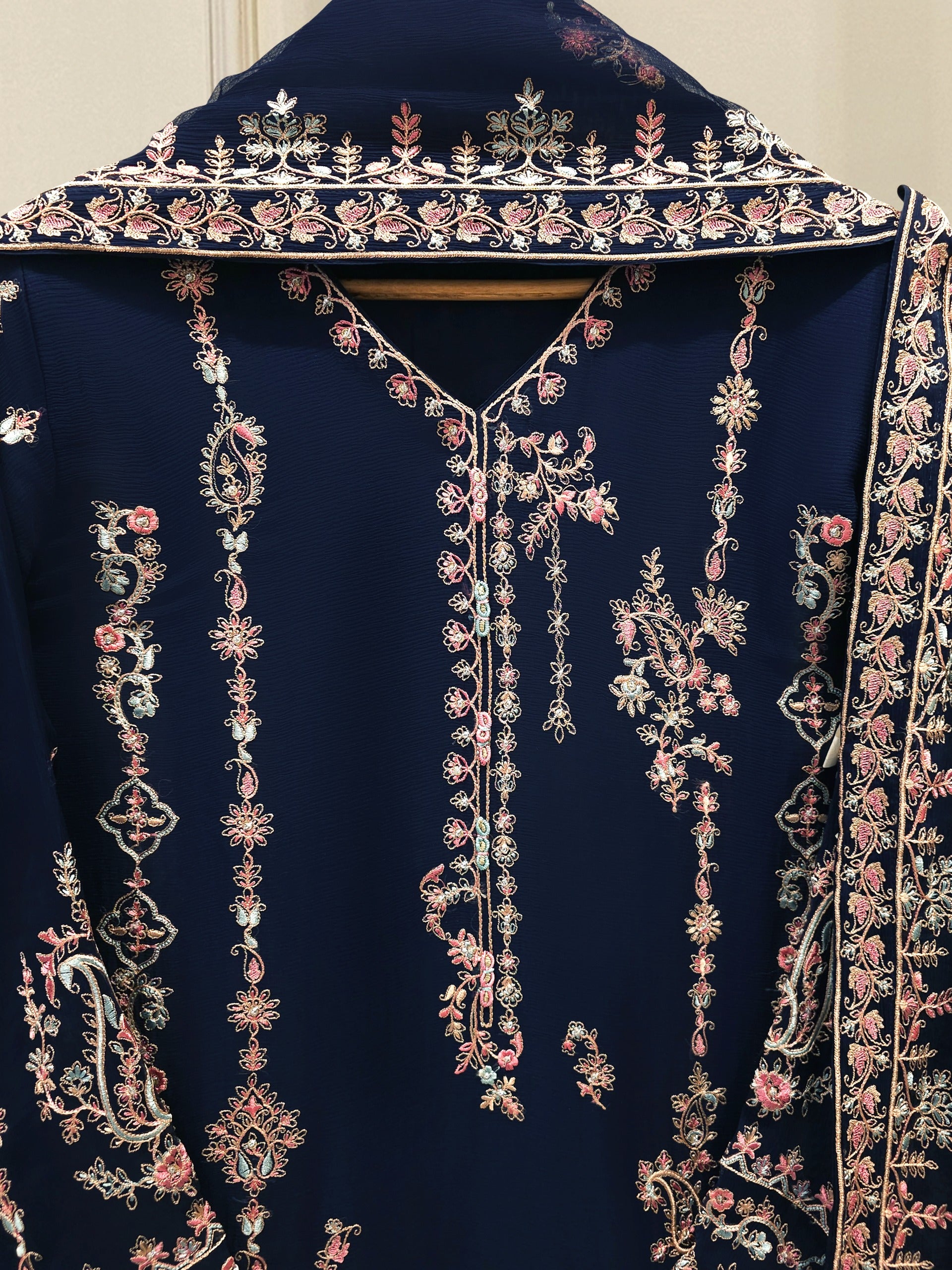 3 Piece - Pure Chiffon Embroidered Suit S112857 - Image 2