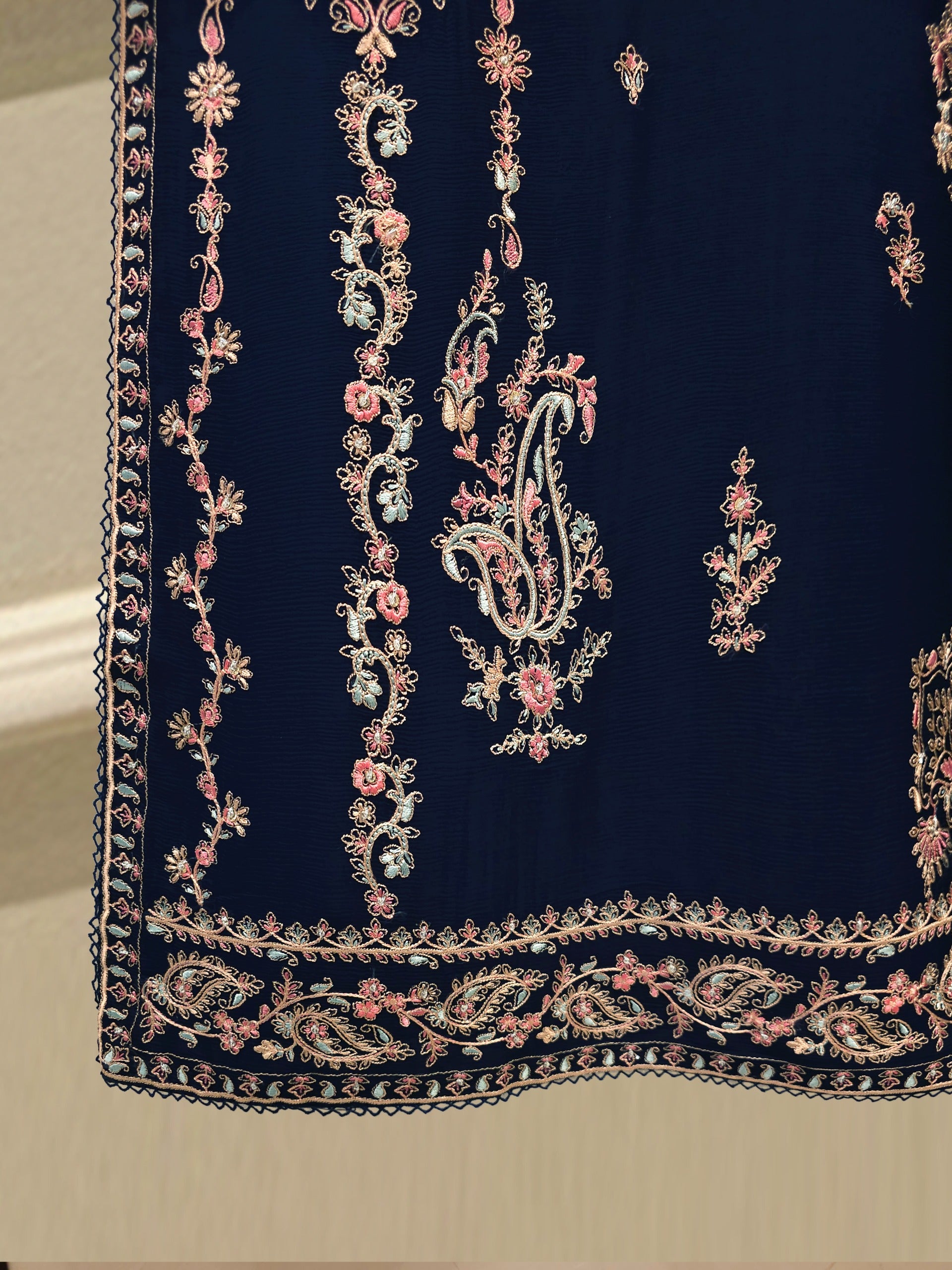 3 Piece - Pure Chiffon Embroidered Suit S112857 - Image 6