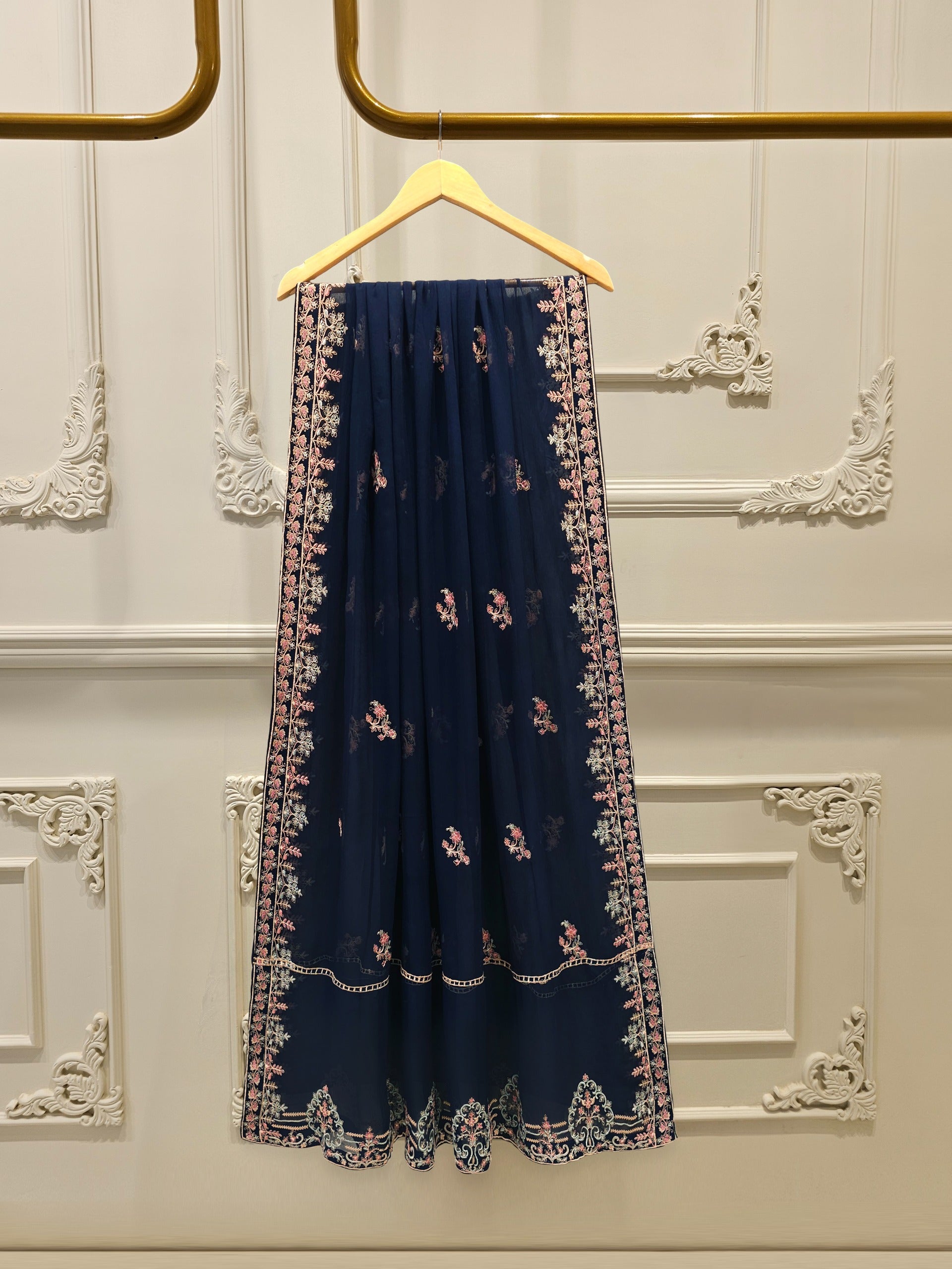 3 Piece - Pure Chiffon Embroidered Suit S112857 - Image 8