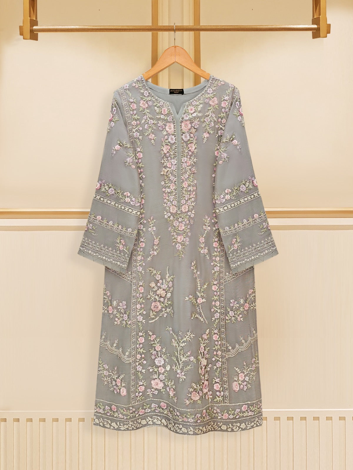 3 Piece - Pure Cotton Net Embroidered Suit S109299 - Image 2
