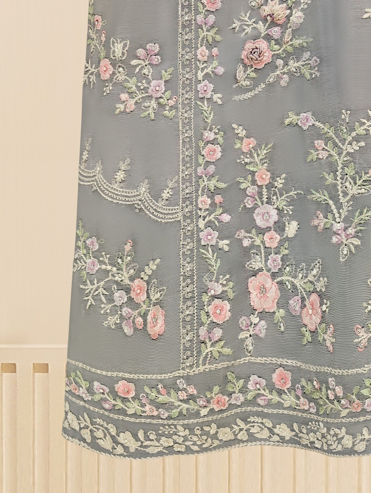 3 Piece - Pure Cotton Net Embroidered Suit S109299 - Image 4