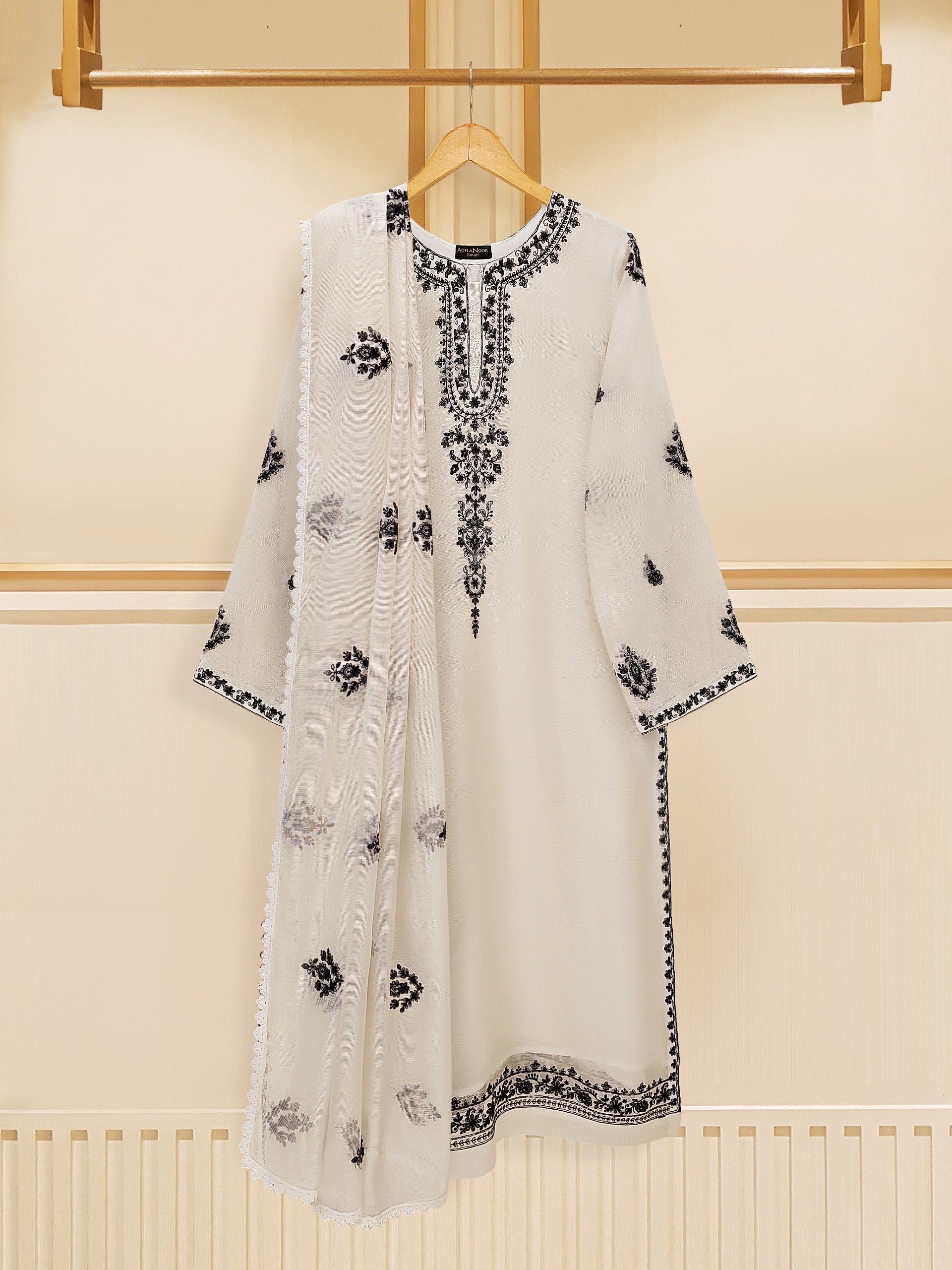 3 Piece - Pure Cotton Net Embroidered Suit S109387