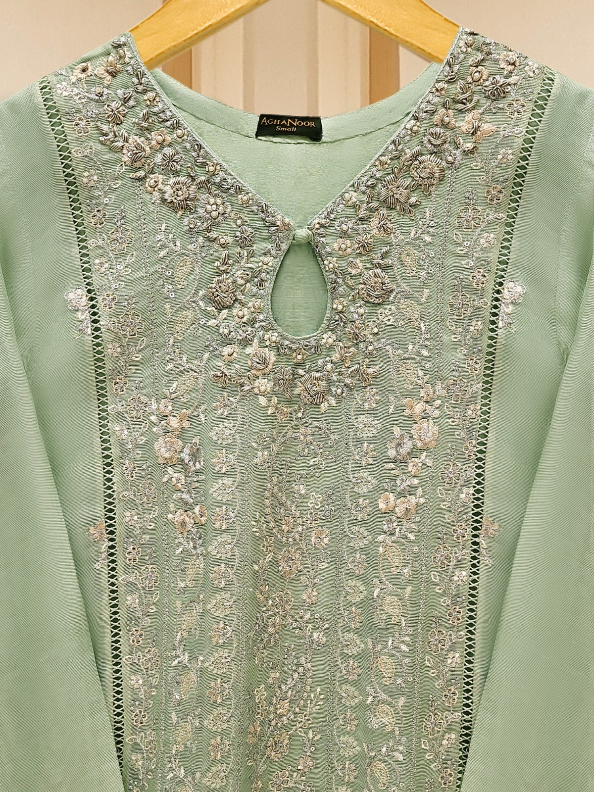 3 Piece - Pure Cotton Net Embroidered Suit S109388 - Image 3