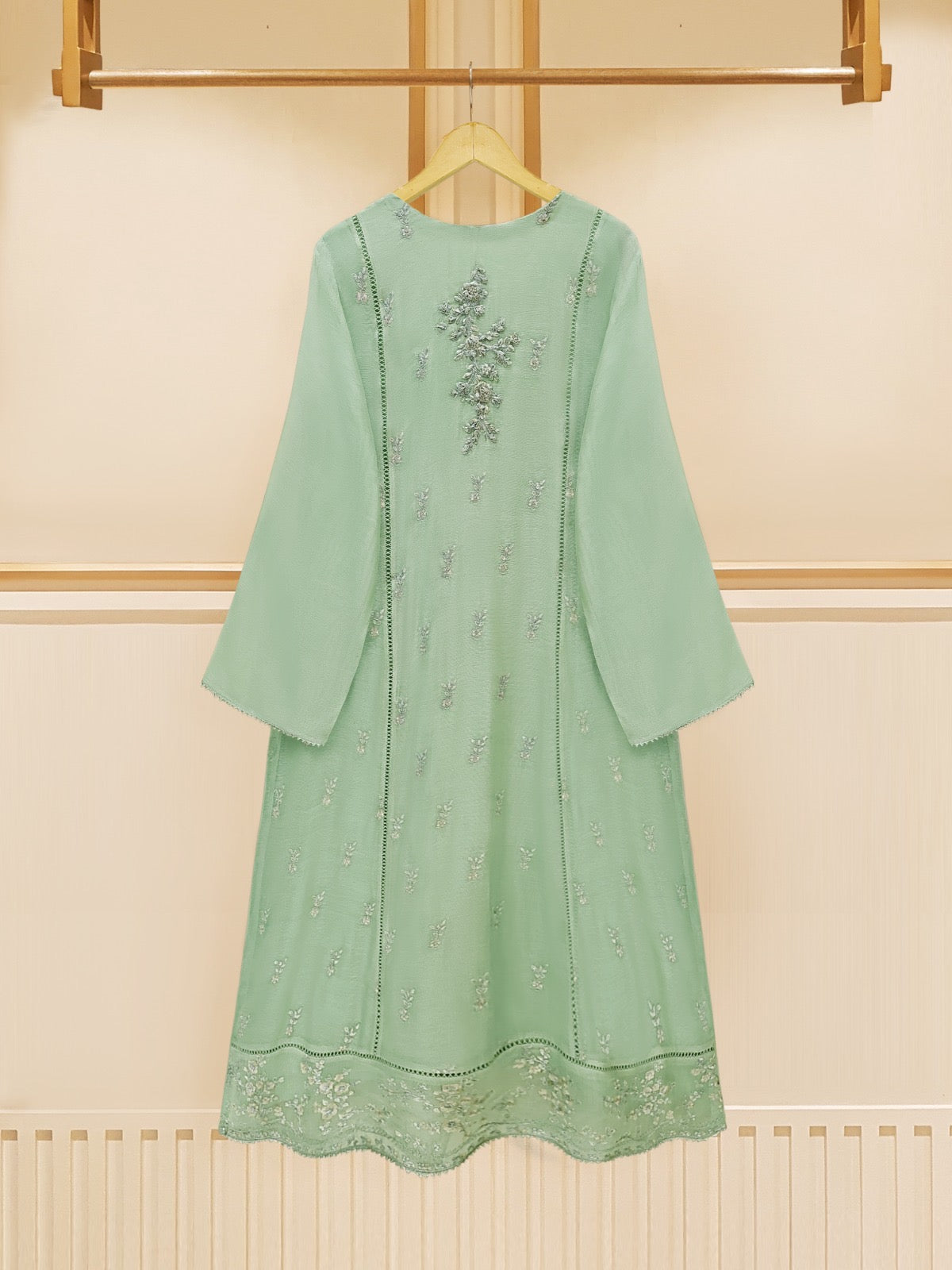 3 Piece - Pure Cotton Net Embroidered Suit S109388 - Image 4