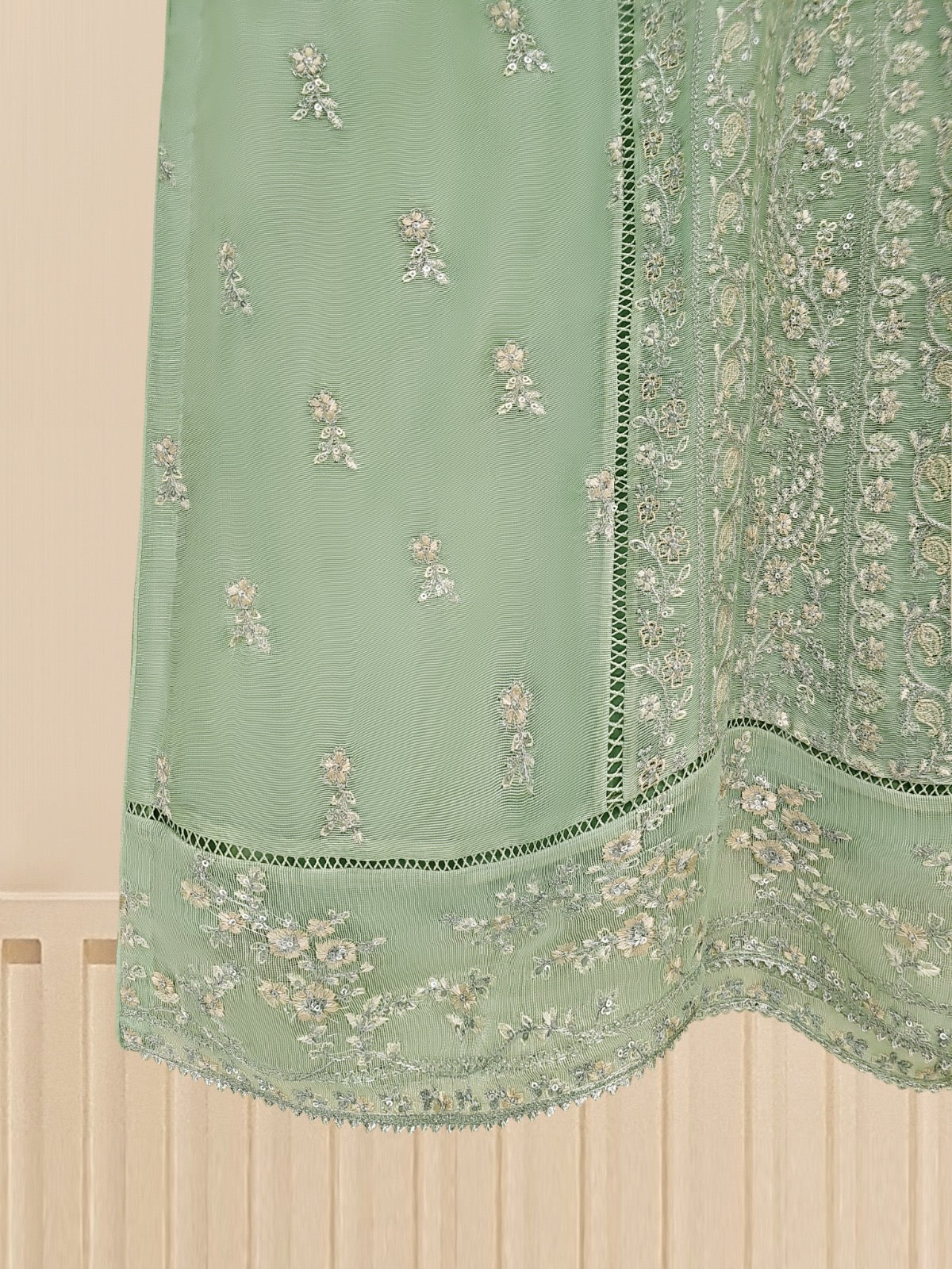 3 Piece - Pure Cotton Net Embroidered Suit S109388 - Image 5
