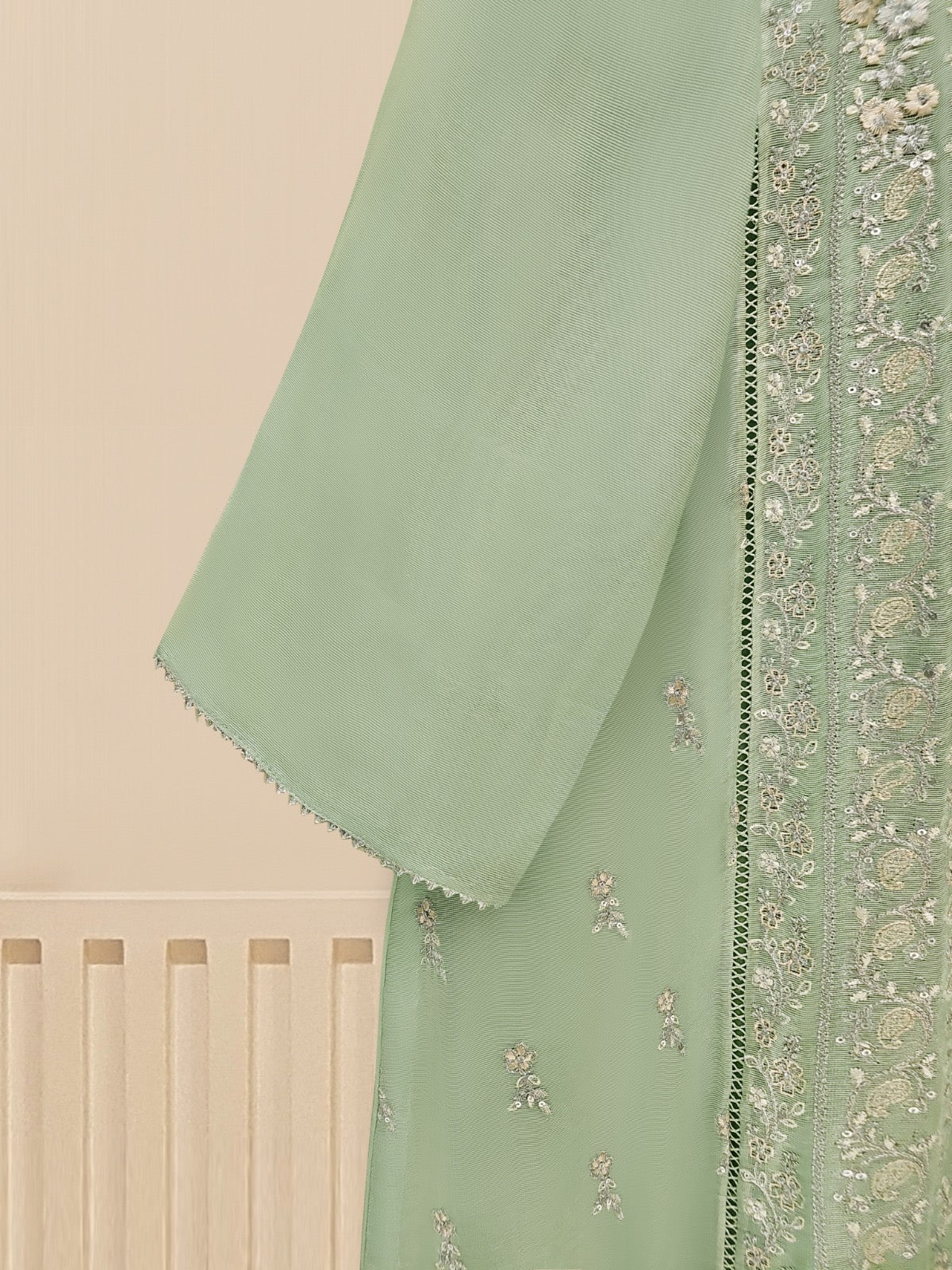 3 Piece - Pure Cotton Net Embroidered Suit S109388 - Image 6