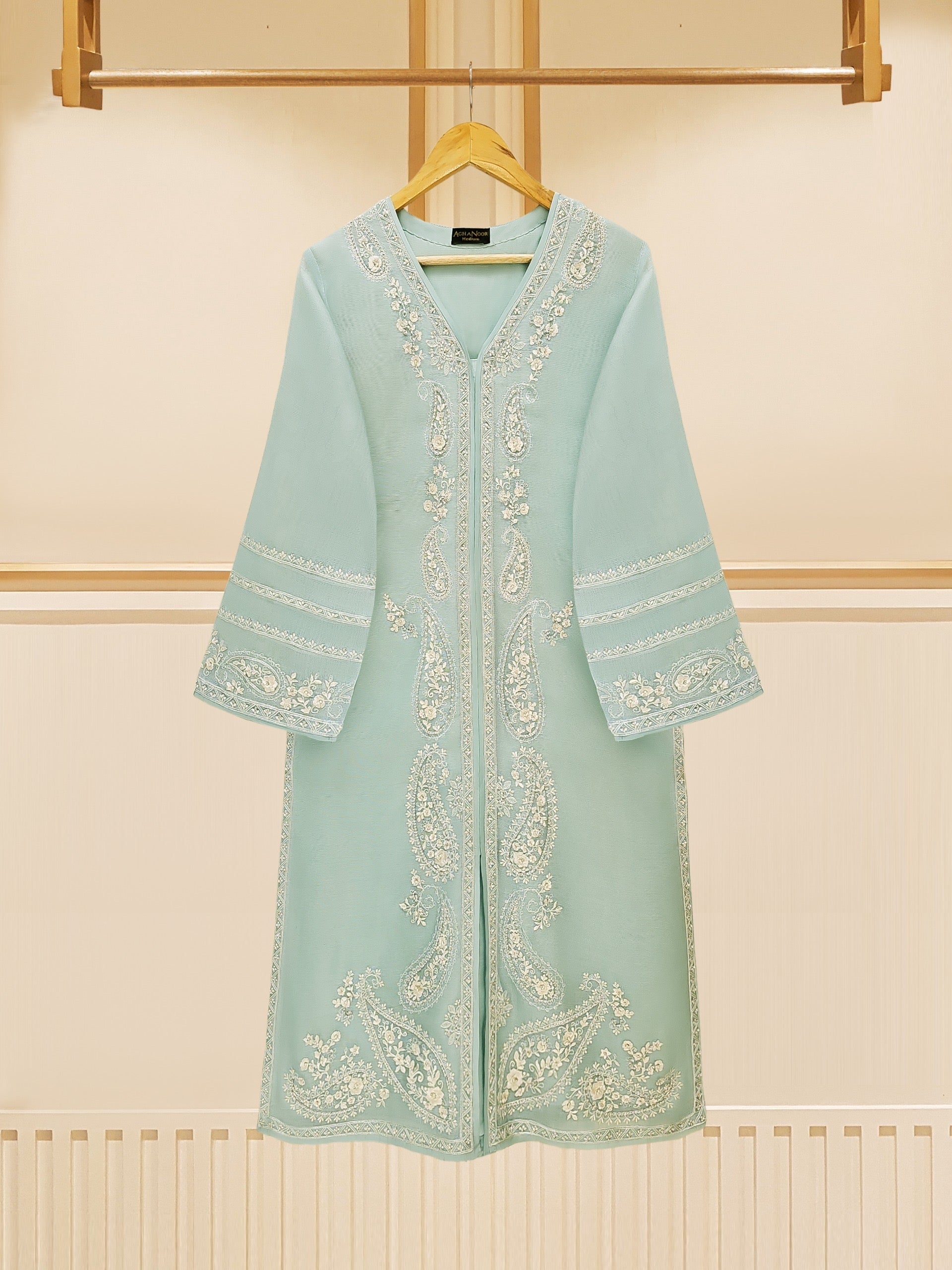3 Piece - Pure Cotton Net Embroidered Suit S109445 - Image 2