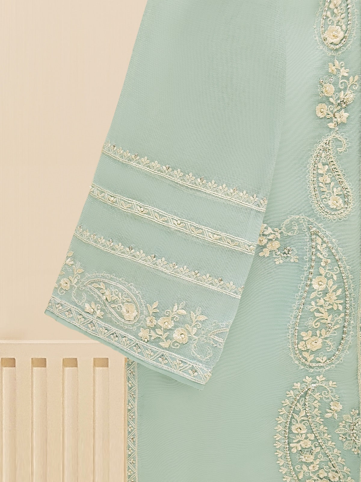 3 Piece - Pure Cotton Net Embroidered Suit S109445 - Image 3