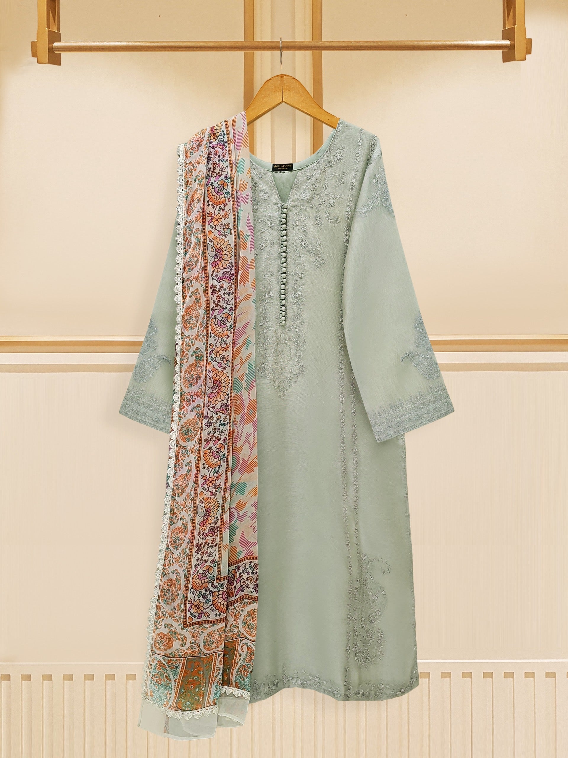 3 Piece - Pure Cotton Net Embroidered Suit S109501