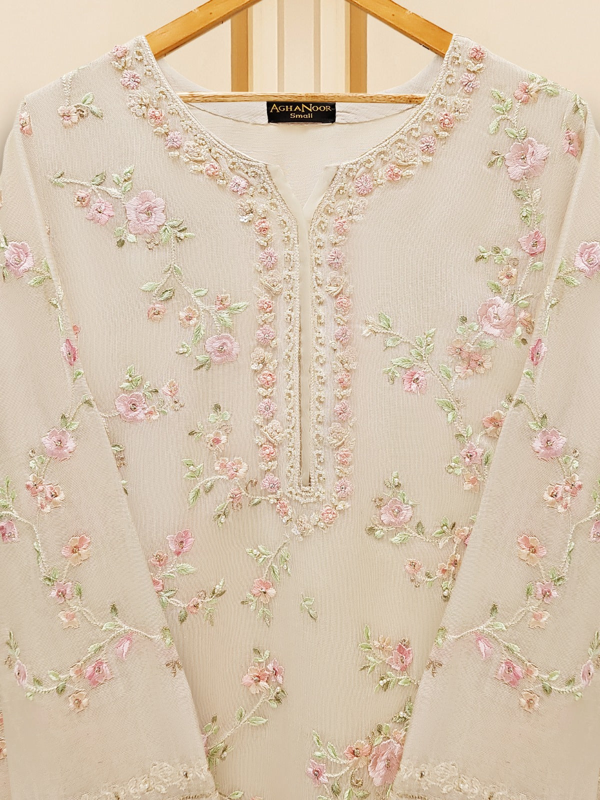 3 Piece - Pure Cotton Net Embroidered Suit S109517 - Image 2