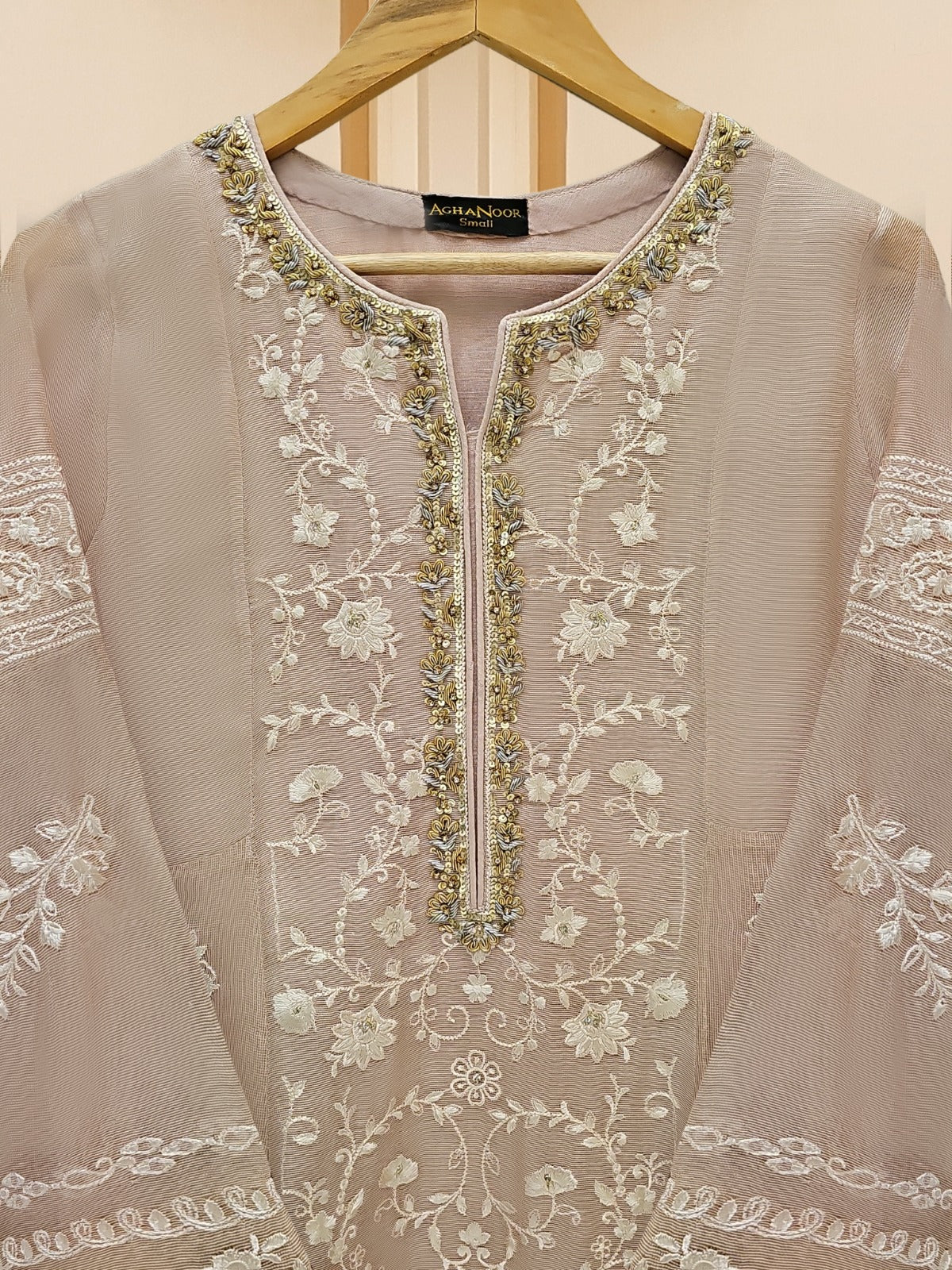 3 Piece - Pure Cotton Net Embroidered Frock S109521 - Image 3