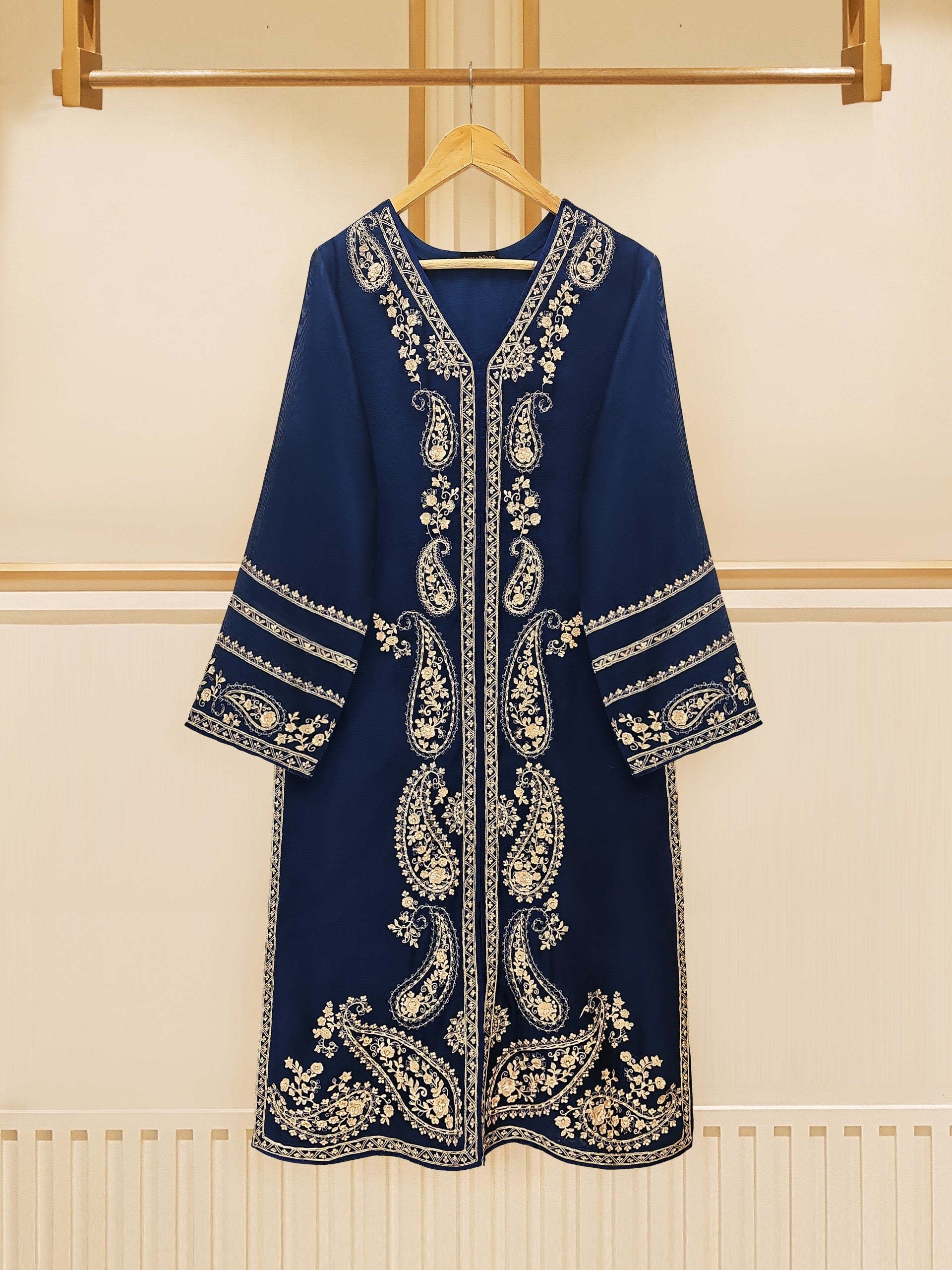 3 Piece - Pure Cotton Net Embroidered Suit S109522 - Image 2