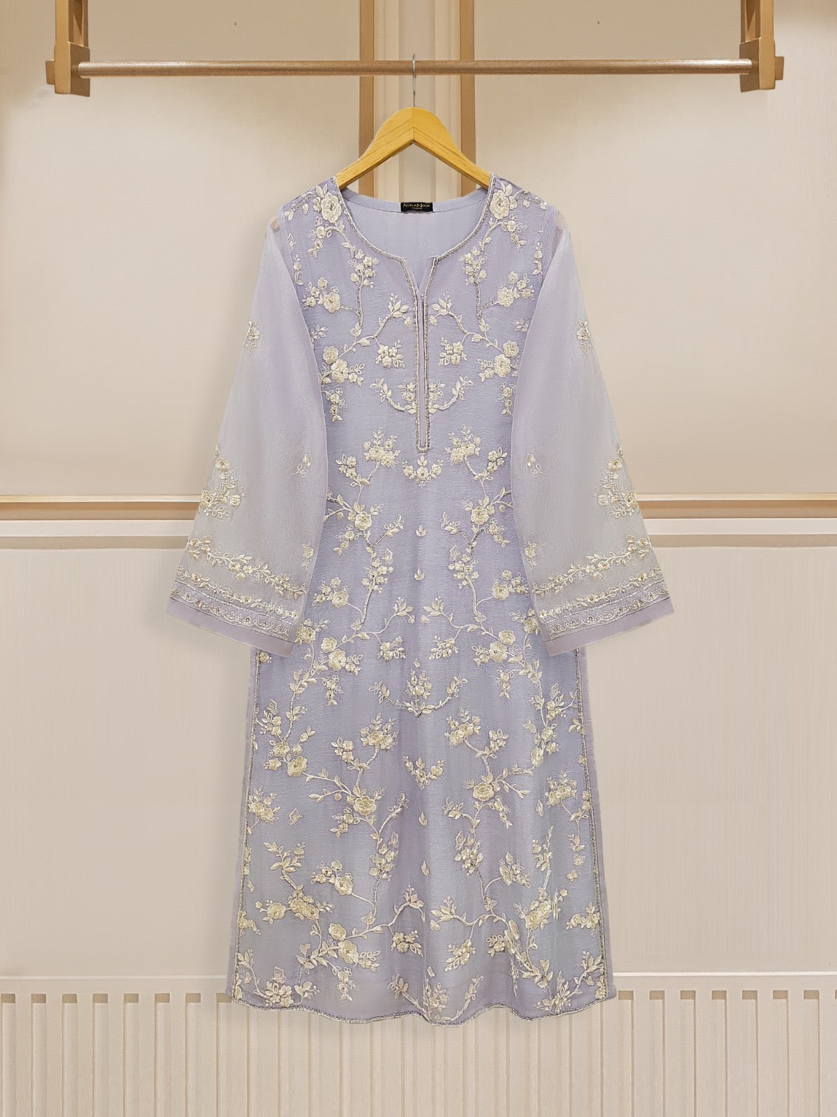 3 Piece - Pure Cotton Net Embroidered Suit S109535 - Image 2
