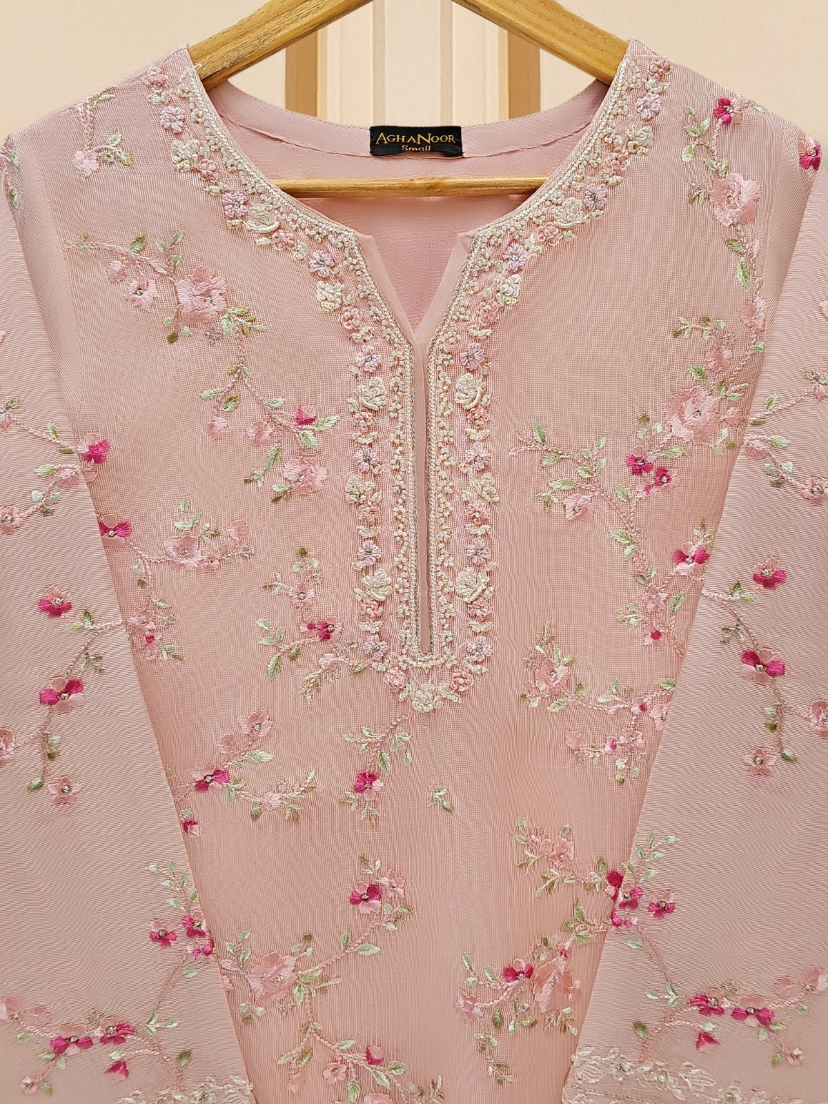 3 Piece - Pure Cotton Net Embroidered Suit S109537 - Image 3