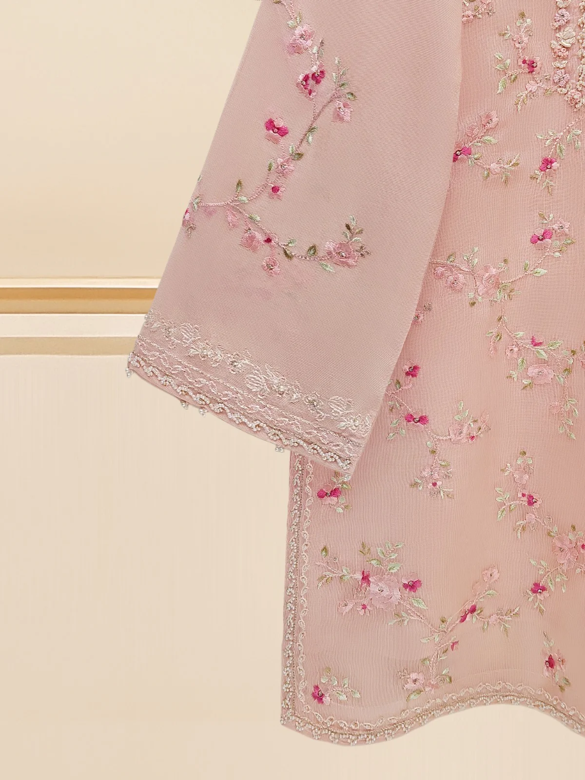 3 Piece - Pure Cotton Net Embroidered Suit S109537 - Image 5