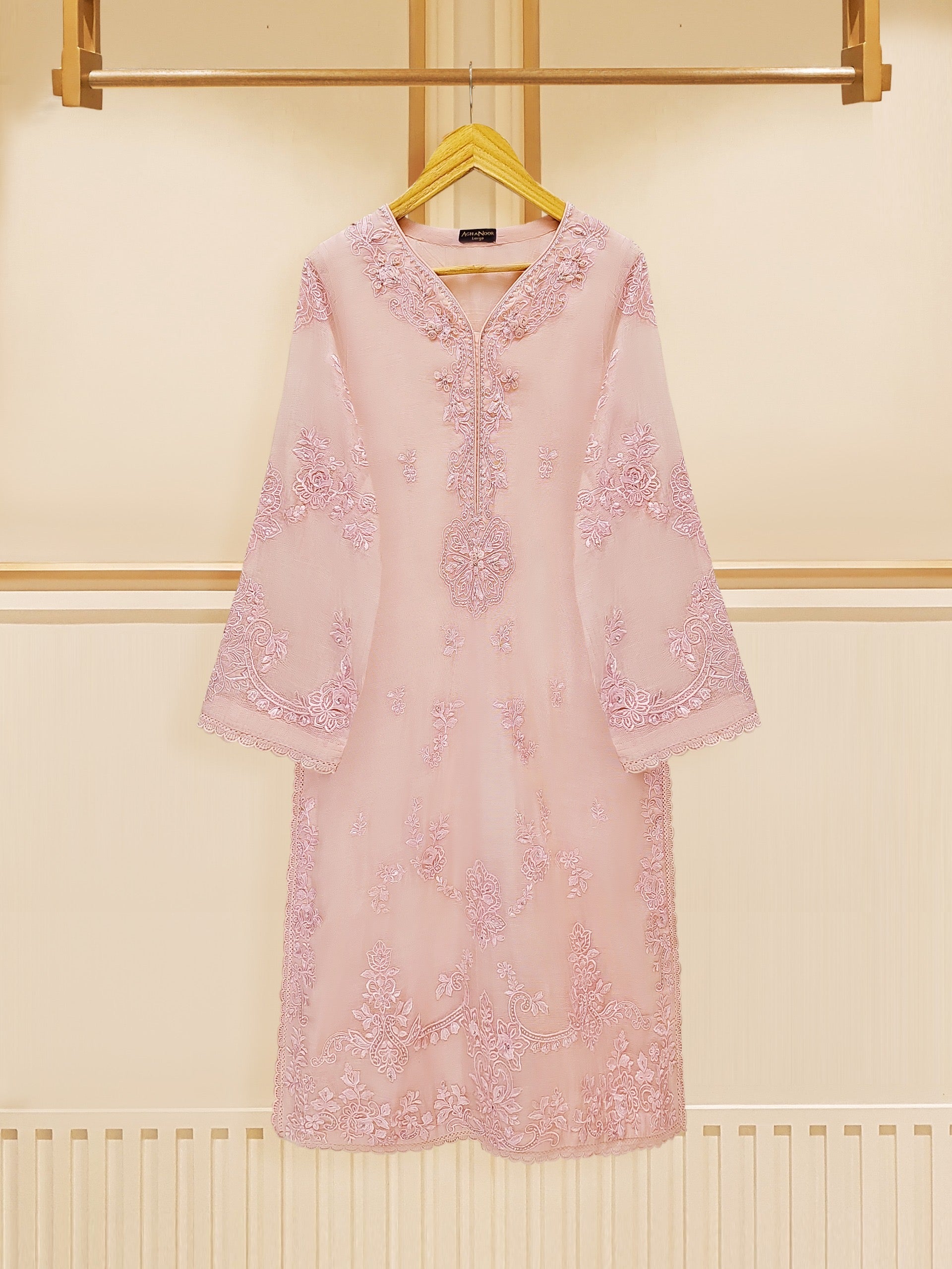 3 Piece - Pure Cotton Net Embroidered Suit S109563 - Image 2