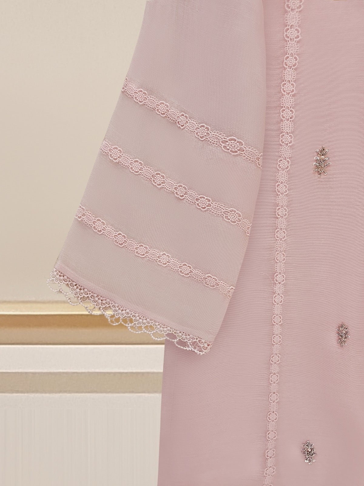 3 Piece - Pure Cotton Net Embroidered Suit S109564 - Image 6