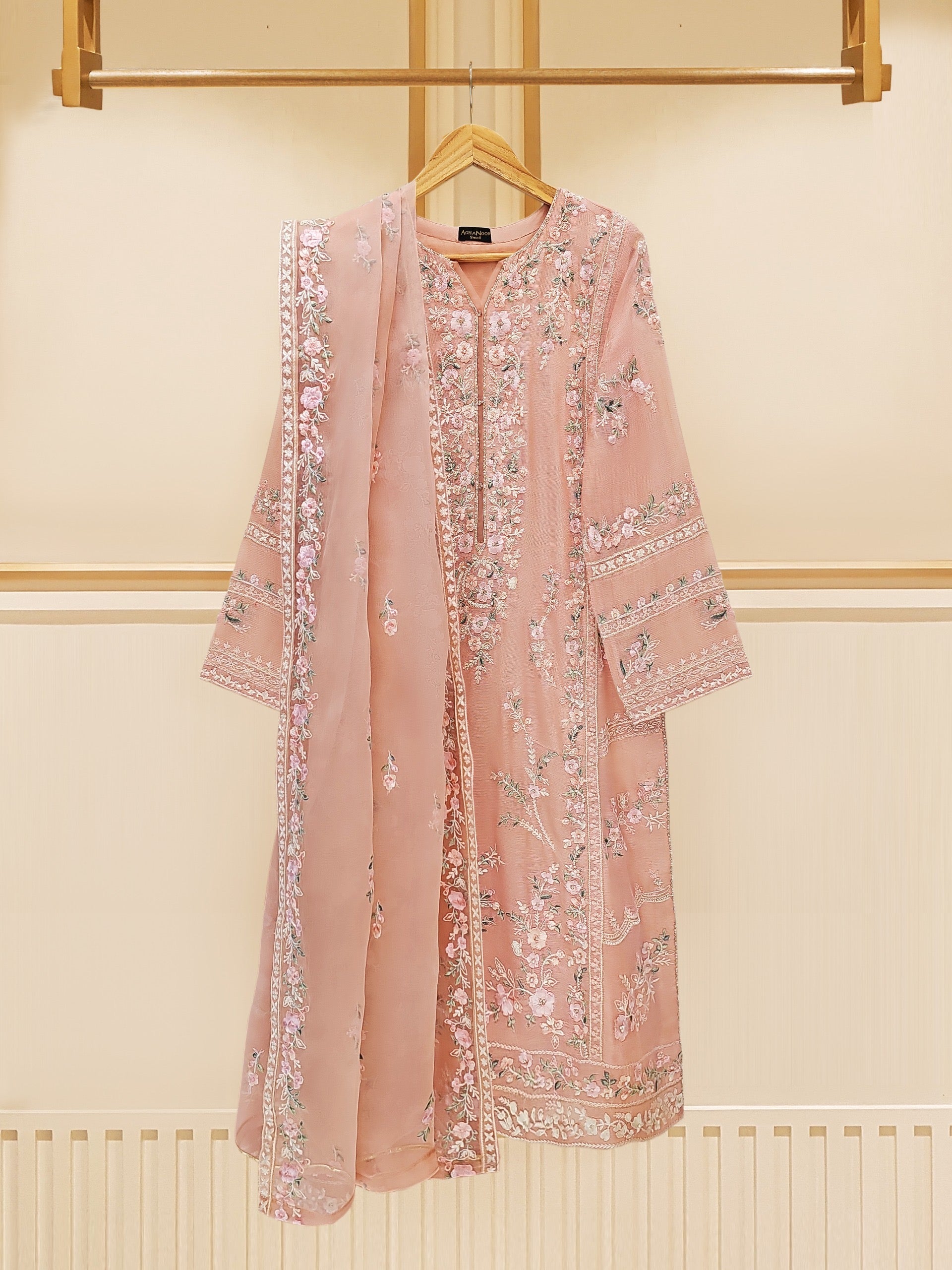 3 Piece - Pure Cotton Net Embroidered Suit S109574