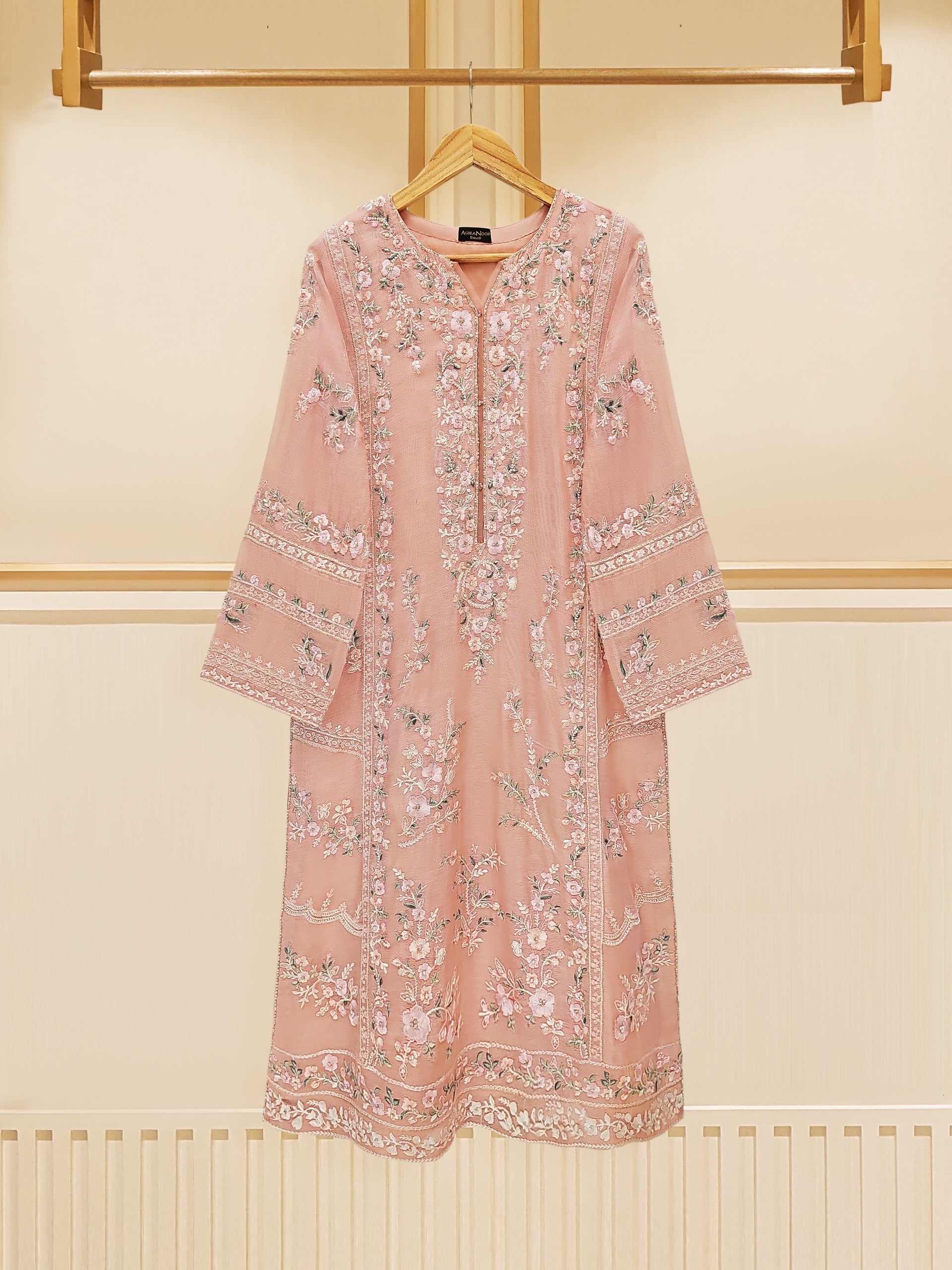 3 Piece - Pure Cotton Net Embroidered Suit S109574 - Image 2