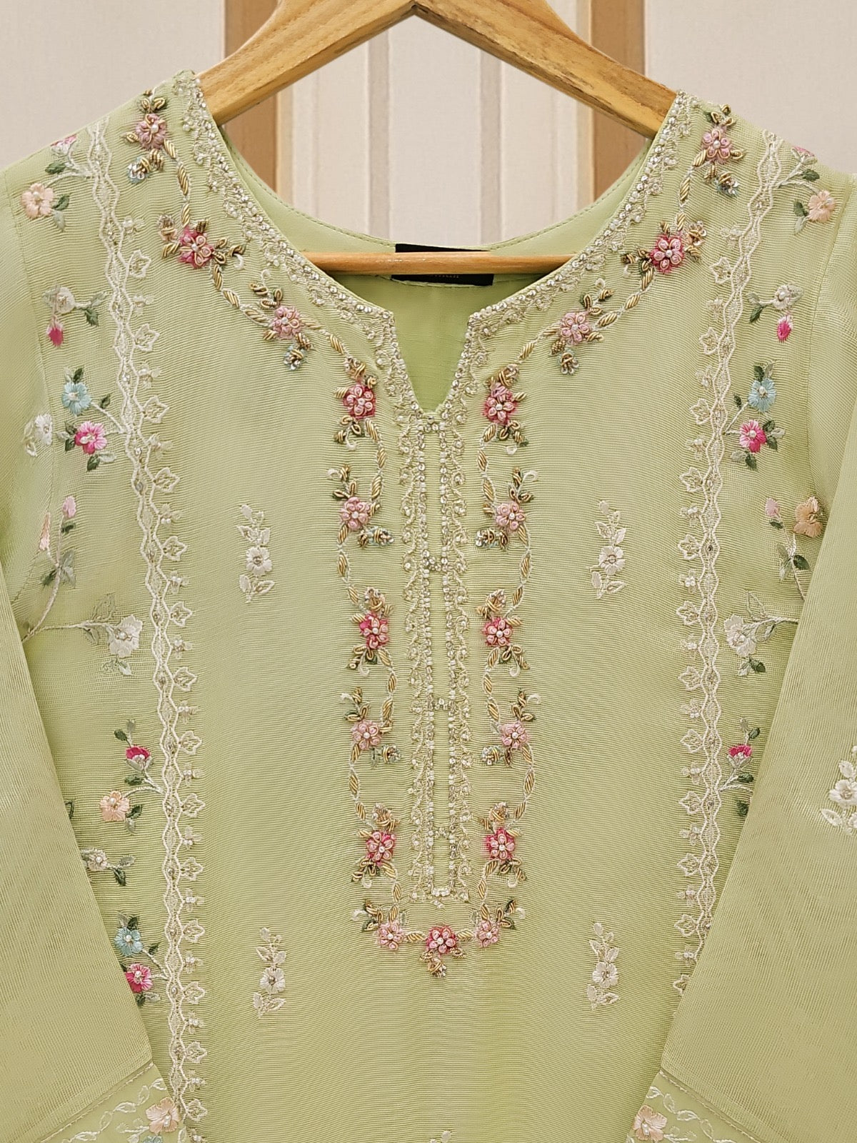 3 Piece - Pure Cotton Net Embroidered Suit S109619 - Image 4