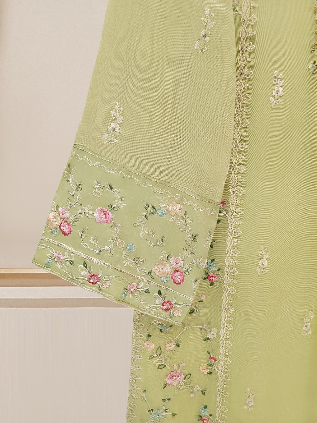 3 Piece - Pure Cotton Net Embroidered Suit S109619 - Image 5
