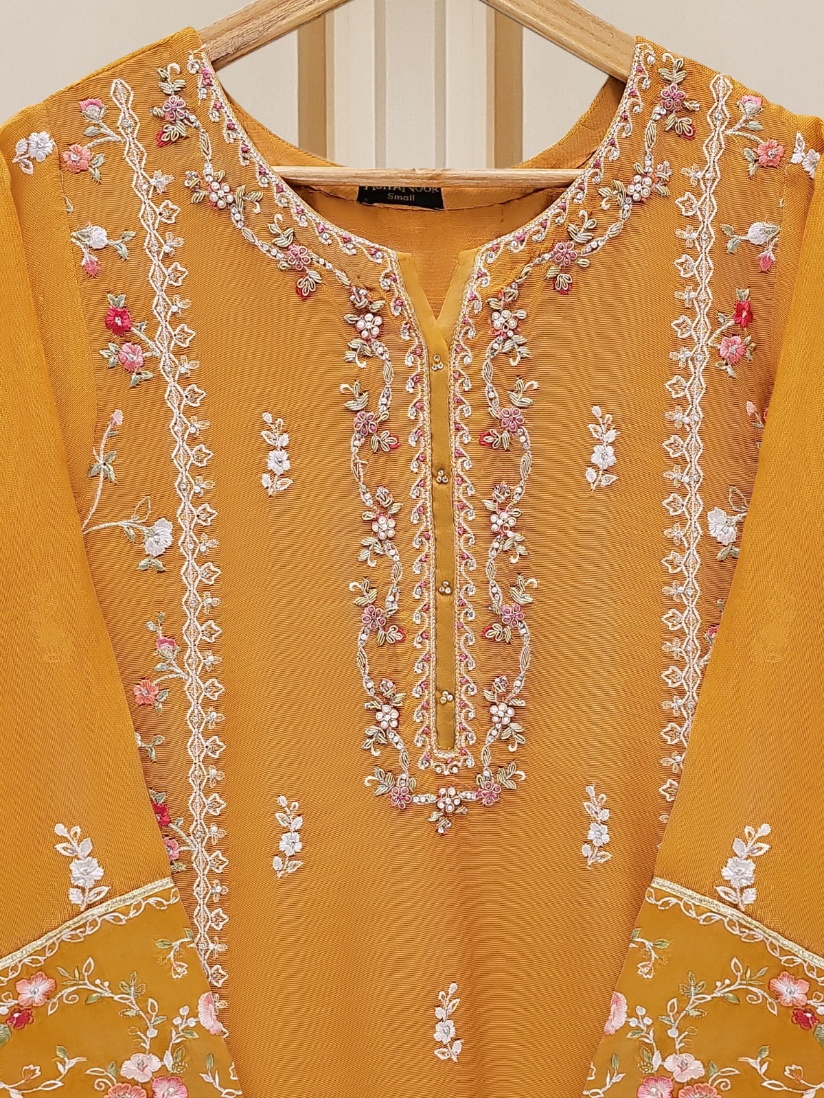 3 Piece - Pure Cotton Net Embroidered Suit S109623 - Image 4