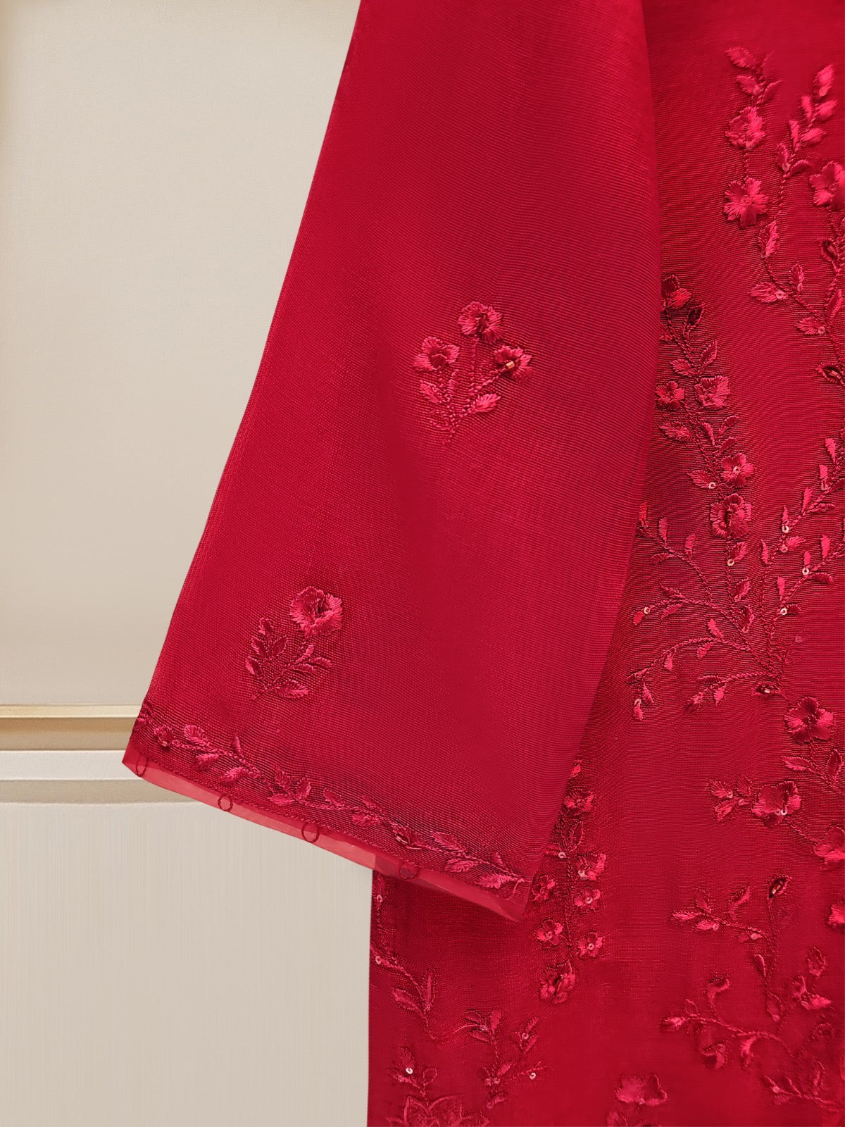 3 Piece - Pure Cotton Net Embroidered Suit S109624 - Image 4