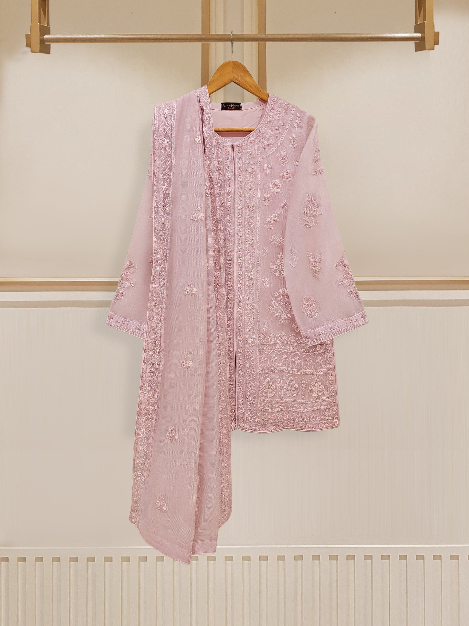 3 Piece - Pure Cotton Net Embroidered Suit S109665