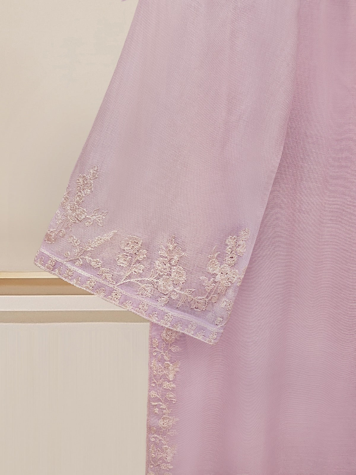 3 Piece - Pure Cotton Net Embroidered Suit S109681 - Image 3