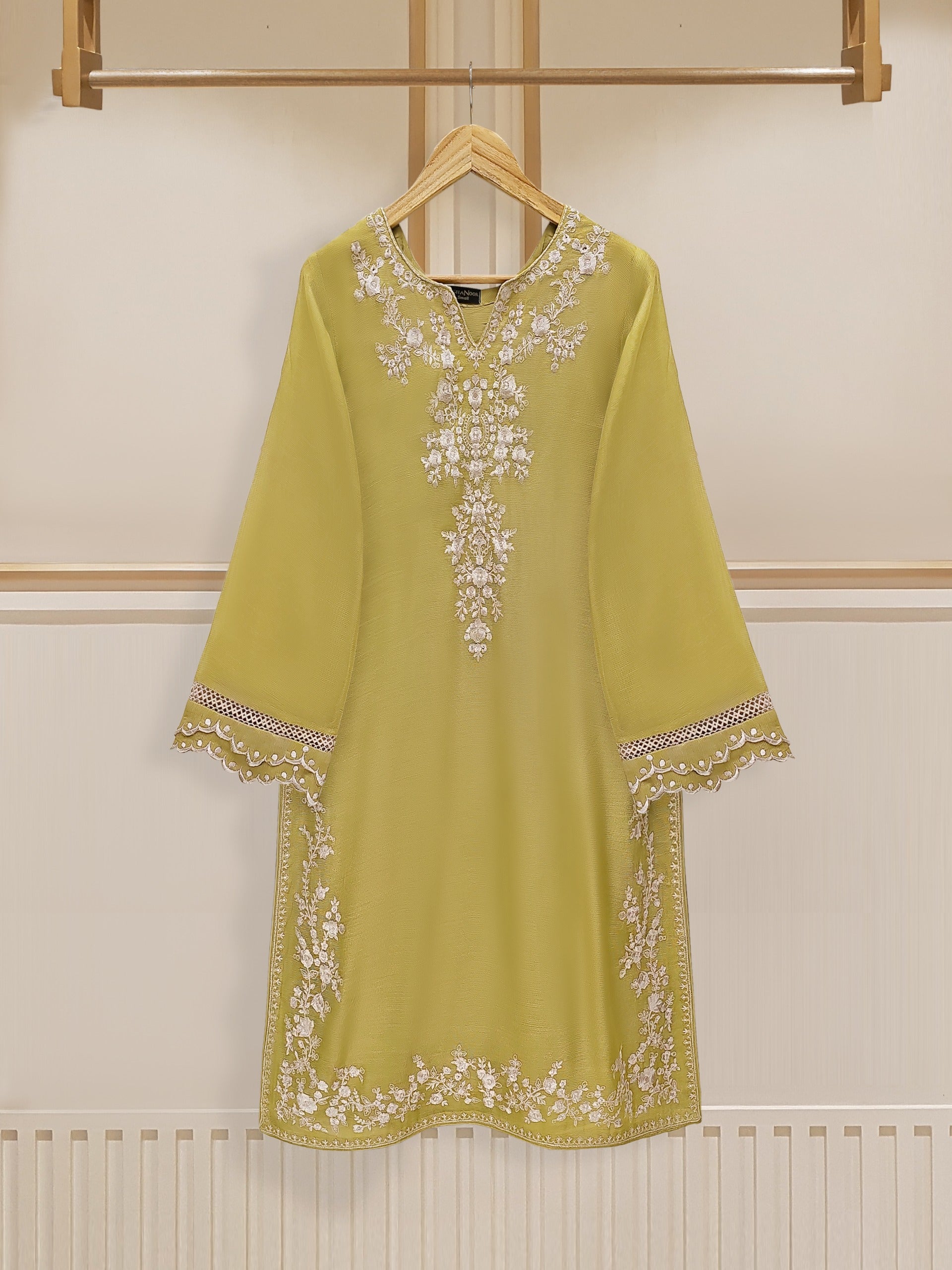 3 Piece - Pure Cotton Net Embroidered Suit S109715 - Image 2