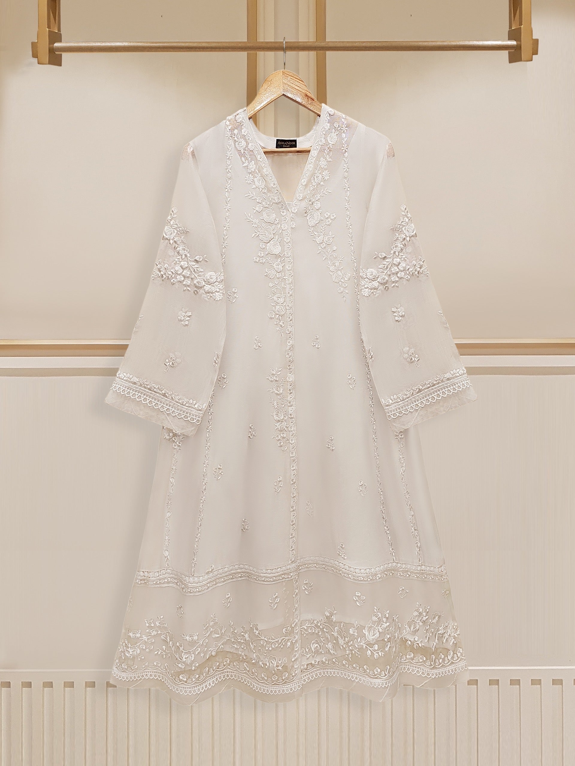 3 Piece - Pure Cotton Net Embroidered Suit S109770 - Image 2