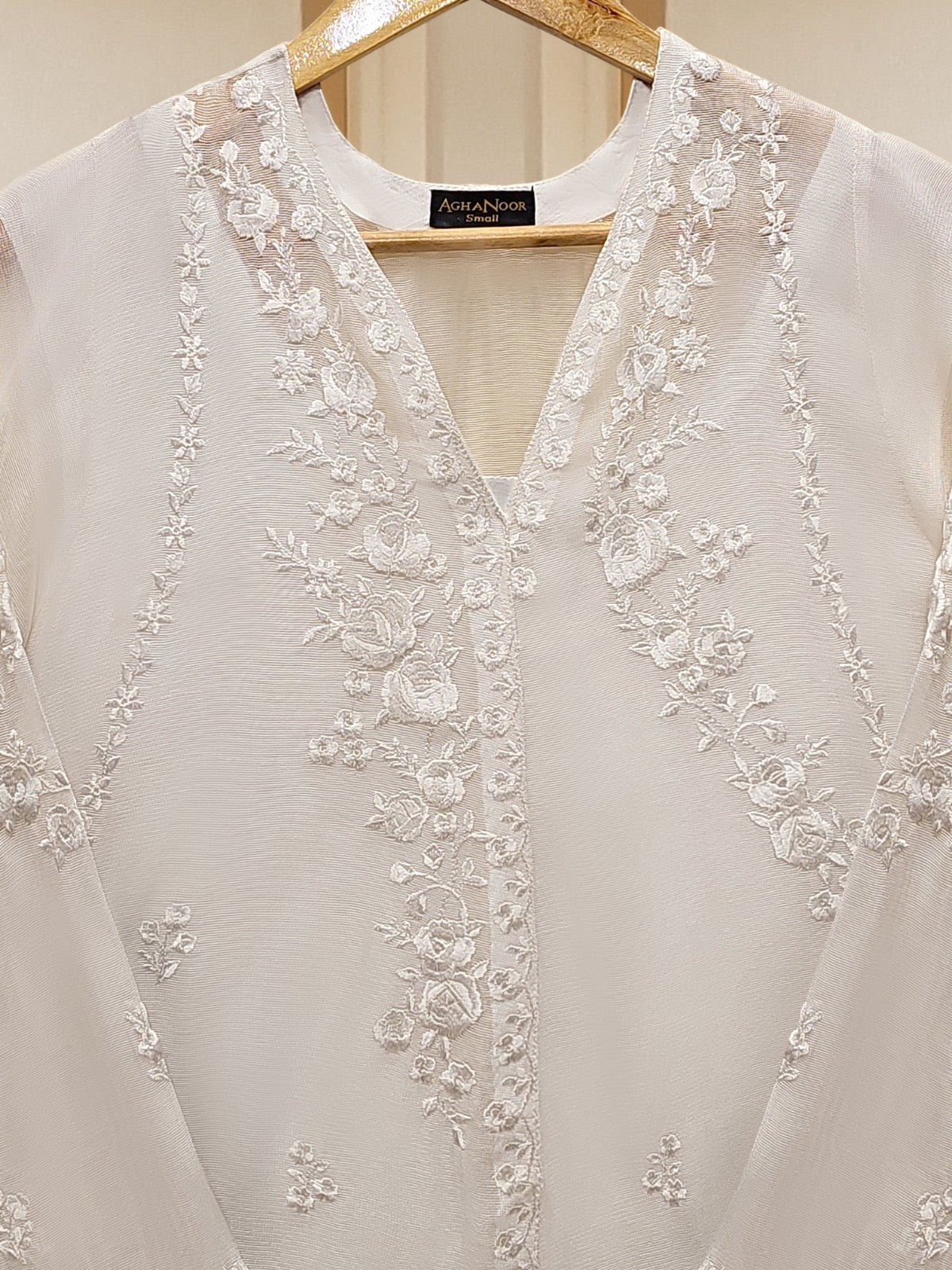 3 Piece - Pure Cotton Net Embroidered Suit S109770 - Image 3