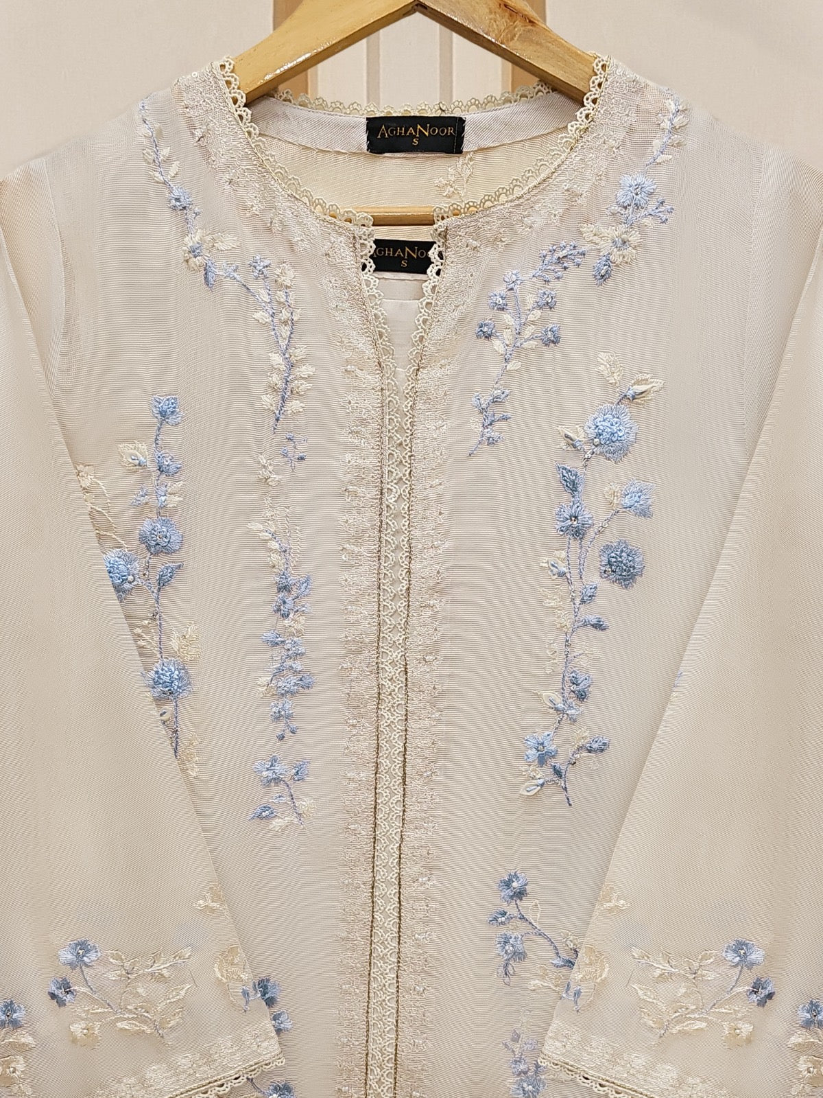 3 Piece - Pure Cotton Net Embroidered Suit S109841 - Image 3