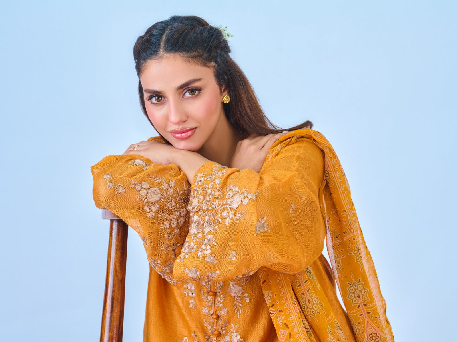 3 Piece - Pure Cotton Net Embroidered Suit S109935 - Image 4