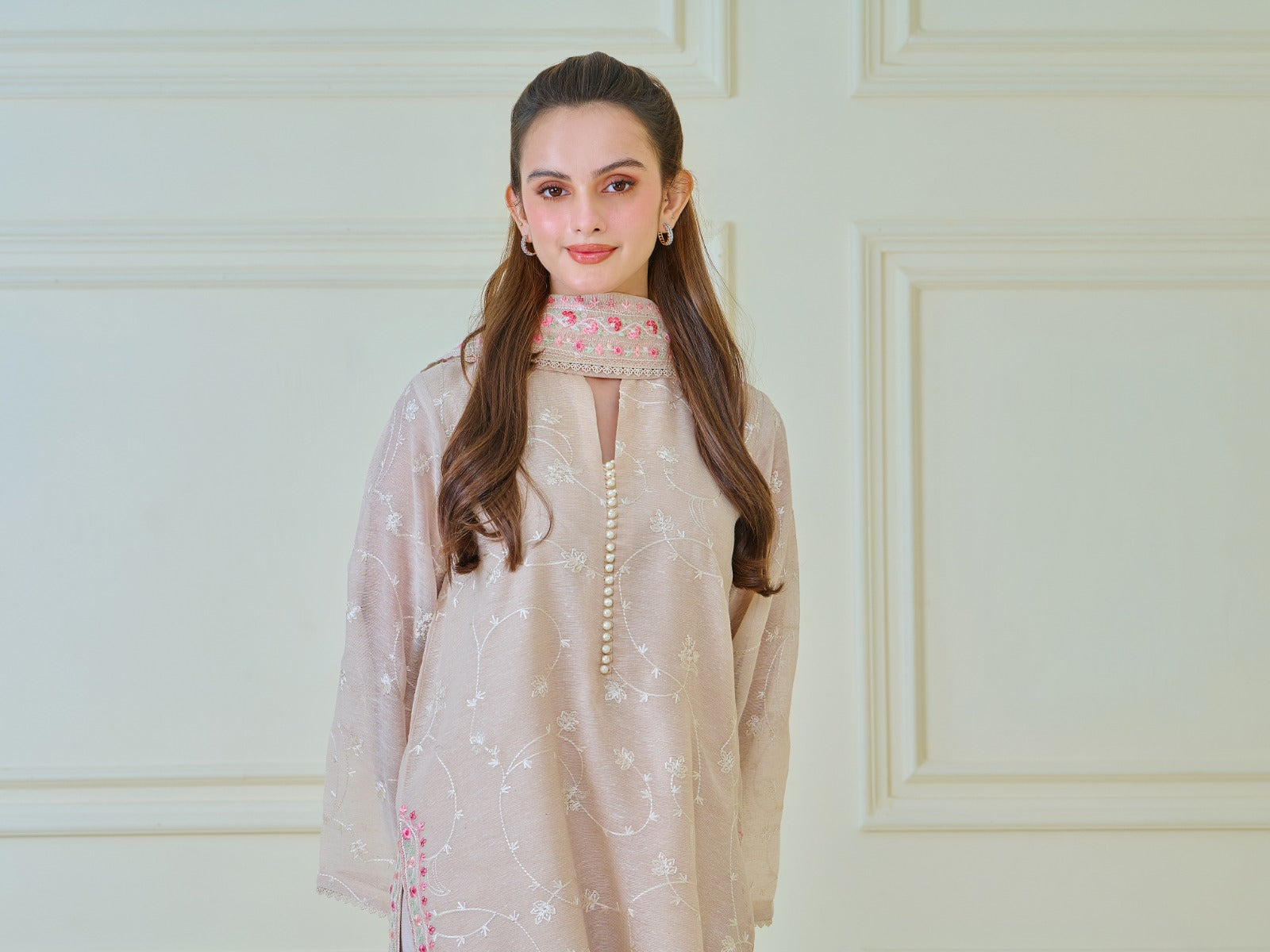 3 Piece - Pure Cotton Net Embroidered Suit S110021 - Image 3