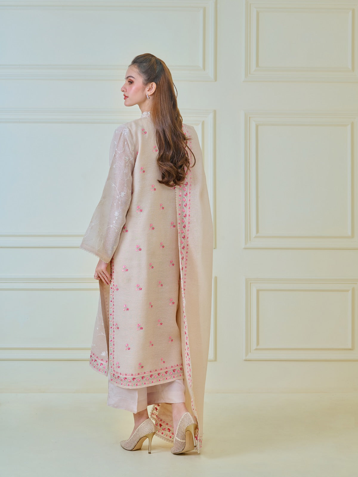 3 Piece - Pure Cotton Net Embroidered Suit S110021 - Image 5