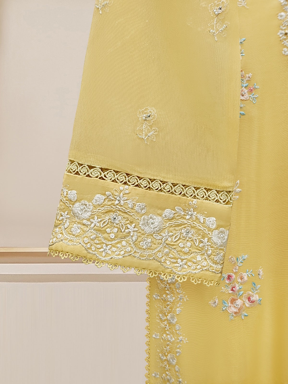3 Piece - Pure Cotton Net Embroidered Suit S110120 - Image 5