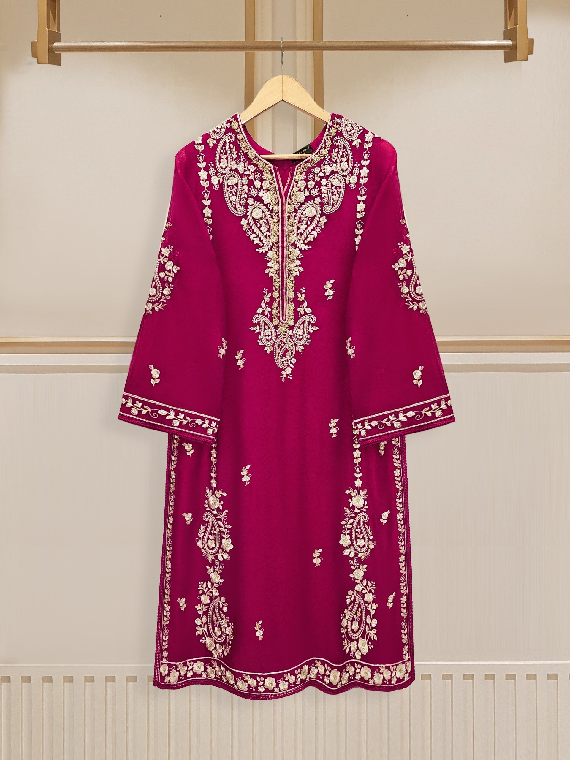 3 Piece - Pure Cotton Net Embroidered Suit S110187 - Image 2