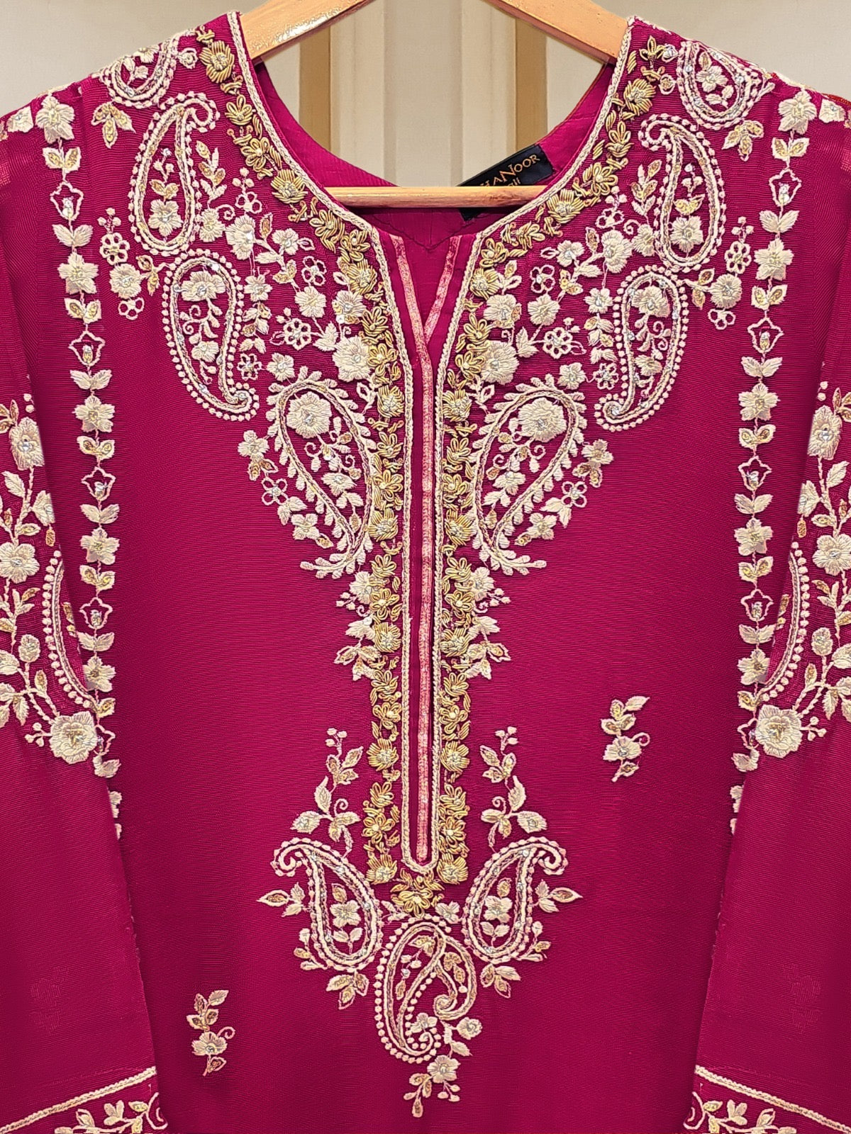 3 Piece - Pure Cotton Net Embroidered Suit S110187 - Image 3