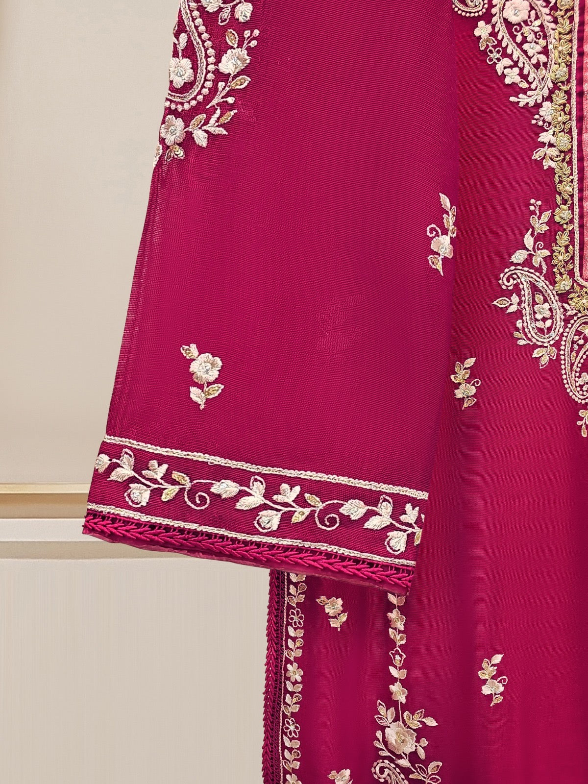 3 Piece - Pure Cotton Net Embroidered Suit S110187 - Image 4