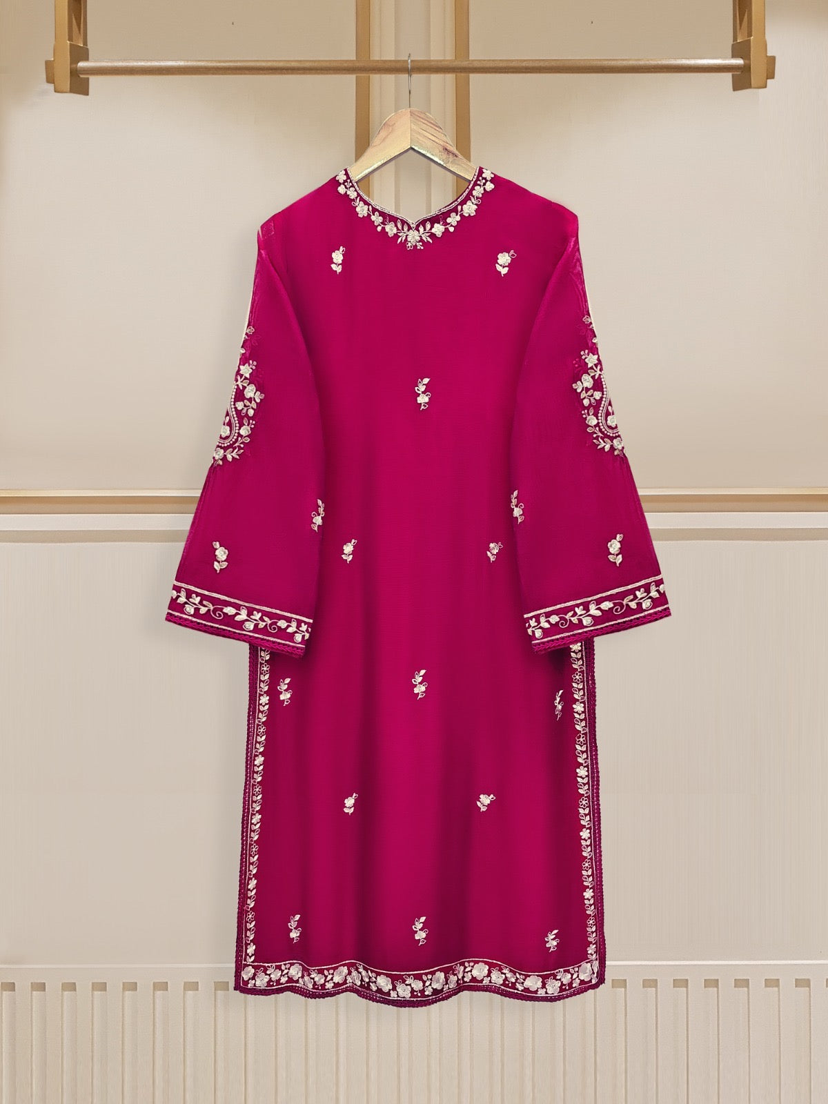 3 Piece - Pure Cotton Net Embroidered Suit S110187 - Image 6
