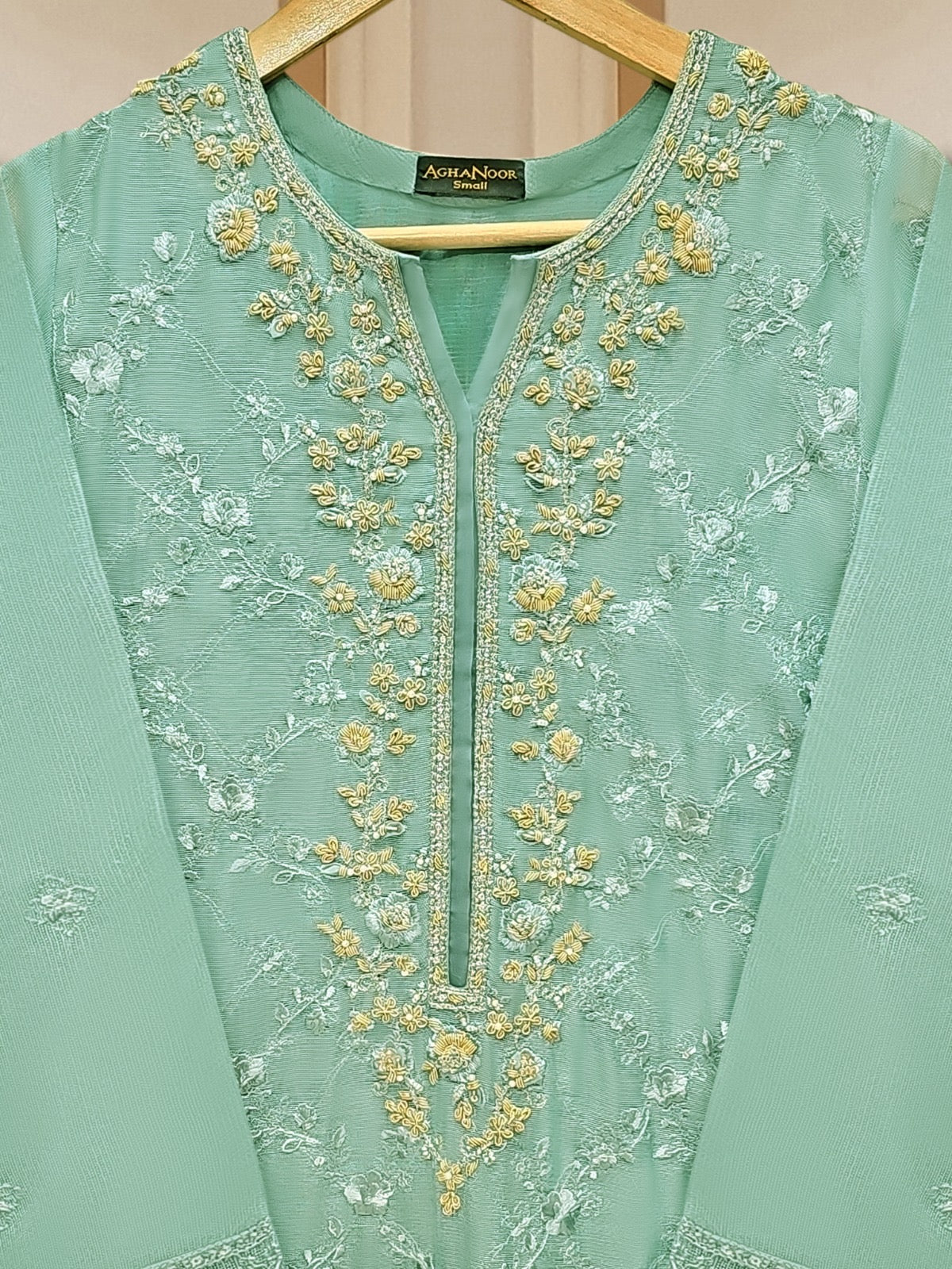2 Piece - Pure Cotton Net Embroidered Suit S110191 - Image 2