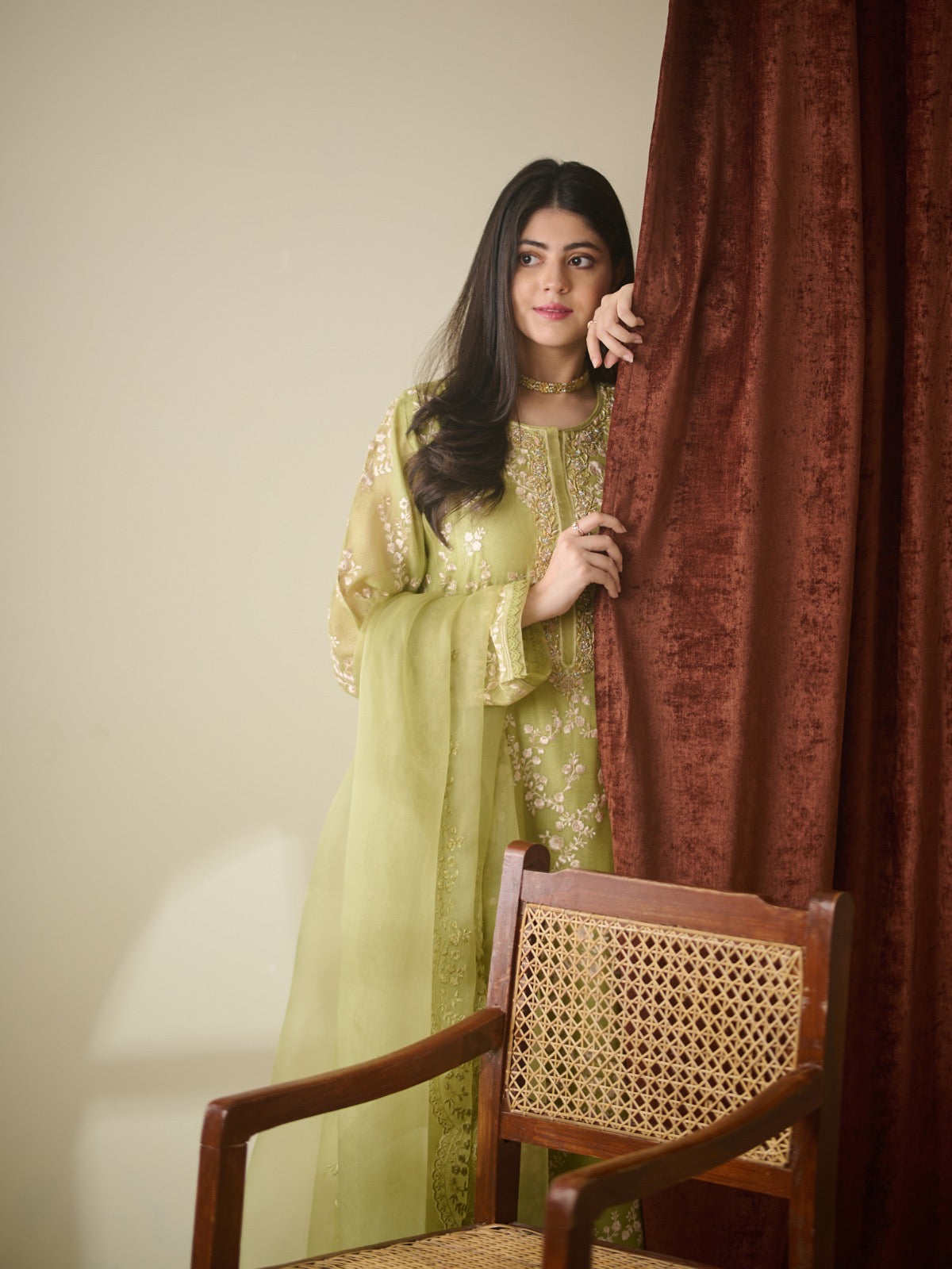 3 Piece - Pure Cotton Net Embroidered Suit S110238 - Image 6